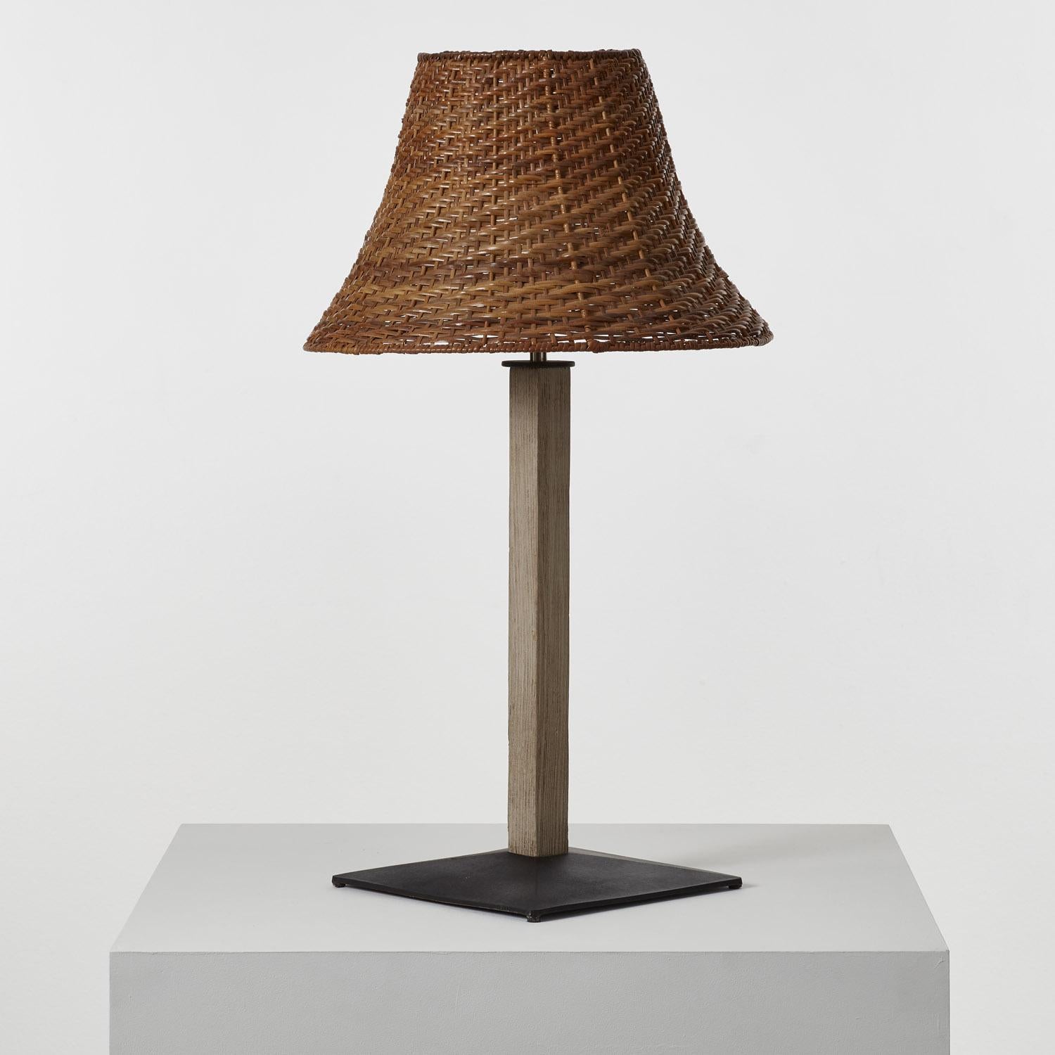 Pair of wicker, wood and metal table lamps - Italy, 1980s en vente 3