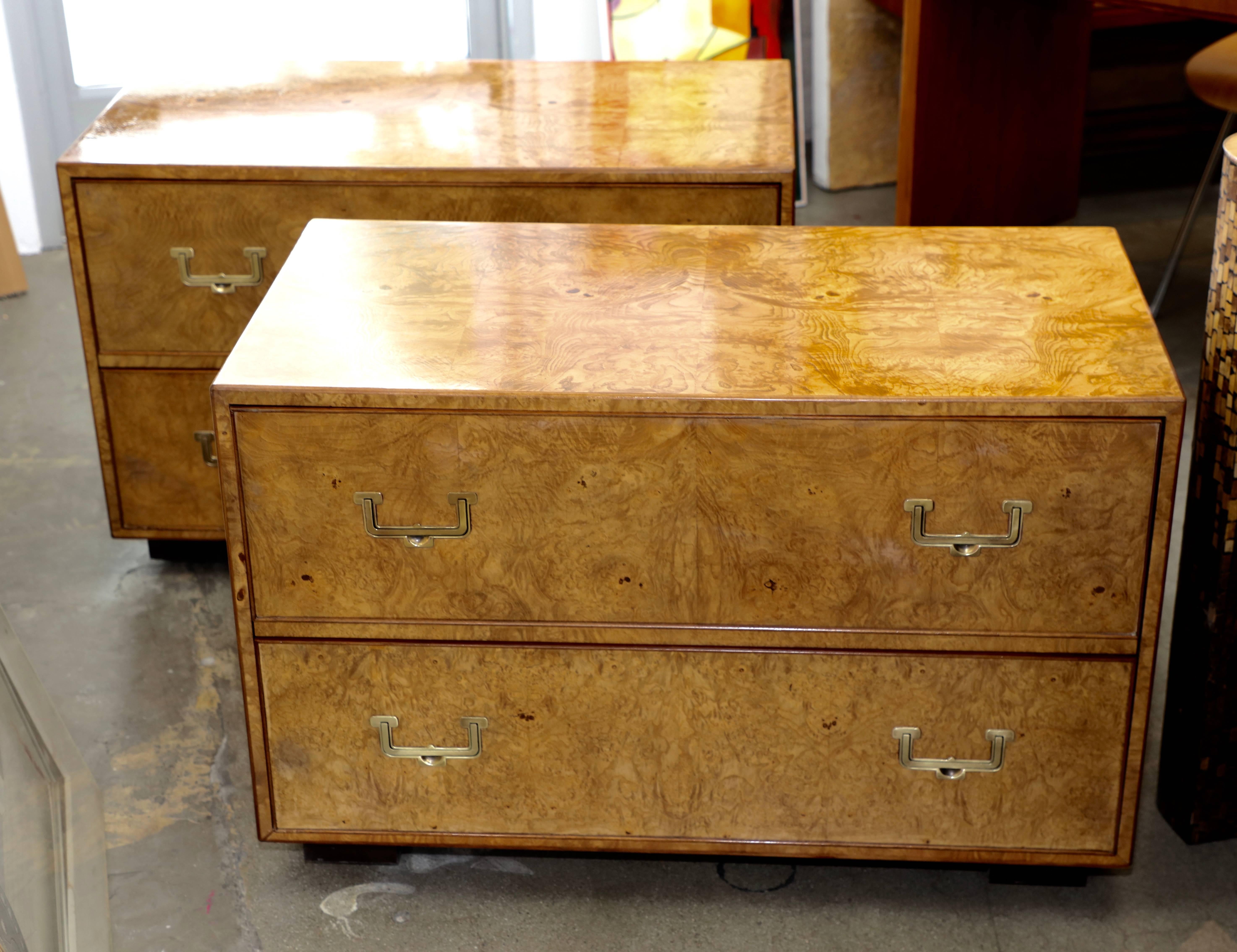 Pair of Widdicomb Campaign Styles Nightstand or End Tables in Burlwood 2