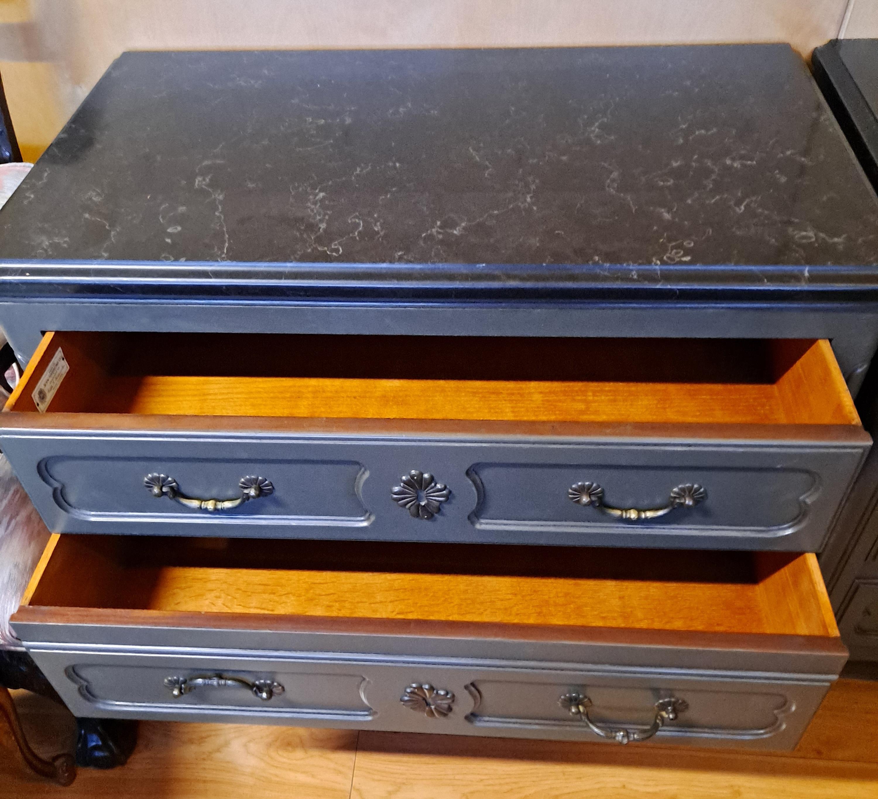 Wood Pair of Widdicomb Dressers With Black Marble Tops For Sale