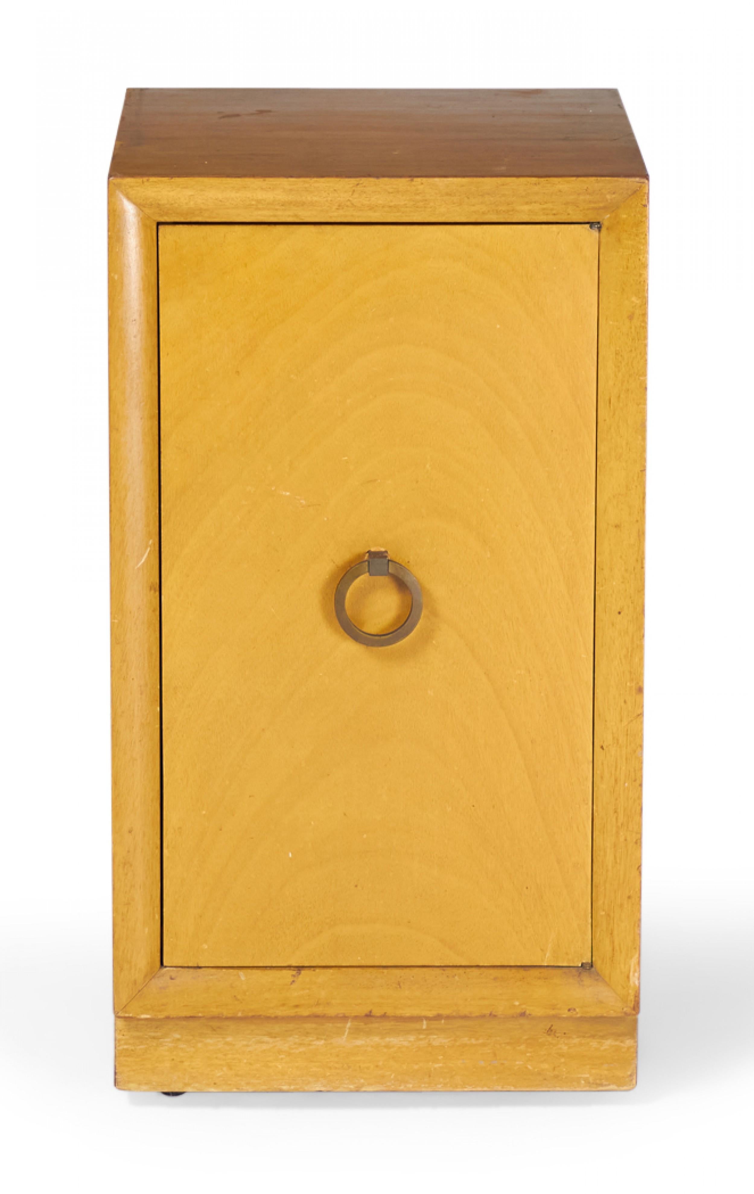 Mid-Century Modern Pair of Widdicomb Modern Blond Maple Tall Single-Door Cabinet / Nightstands For Sale