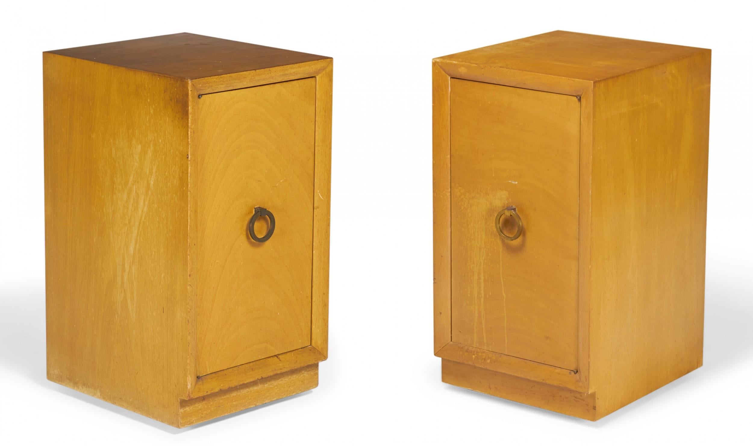 Pair of Widdicomb Modern Blond Maple Tall Single-Door Cabinet / Nightstands For Sale