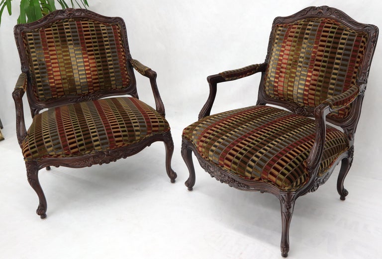 Pair of Wide Carved French Provincial Style Lounge Living Room Fireside Chairs For Sale at 1stDibs