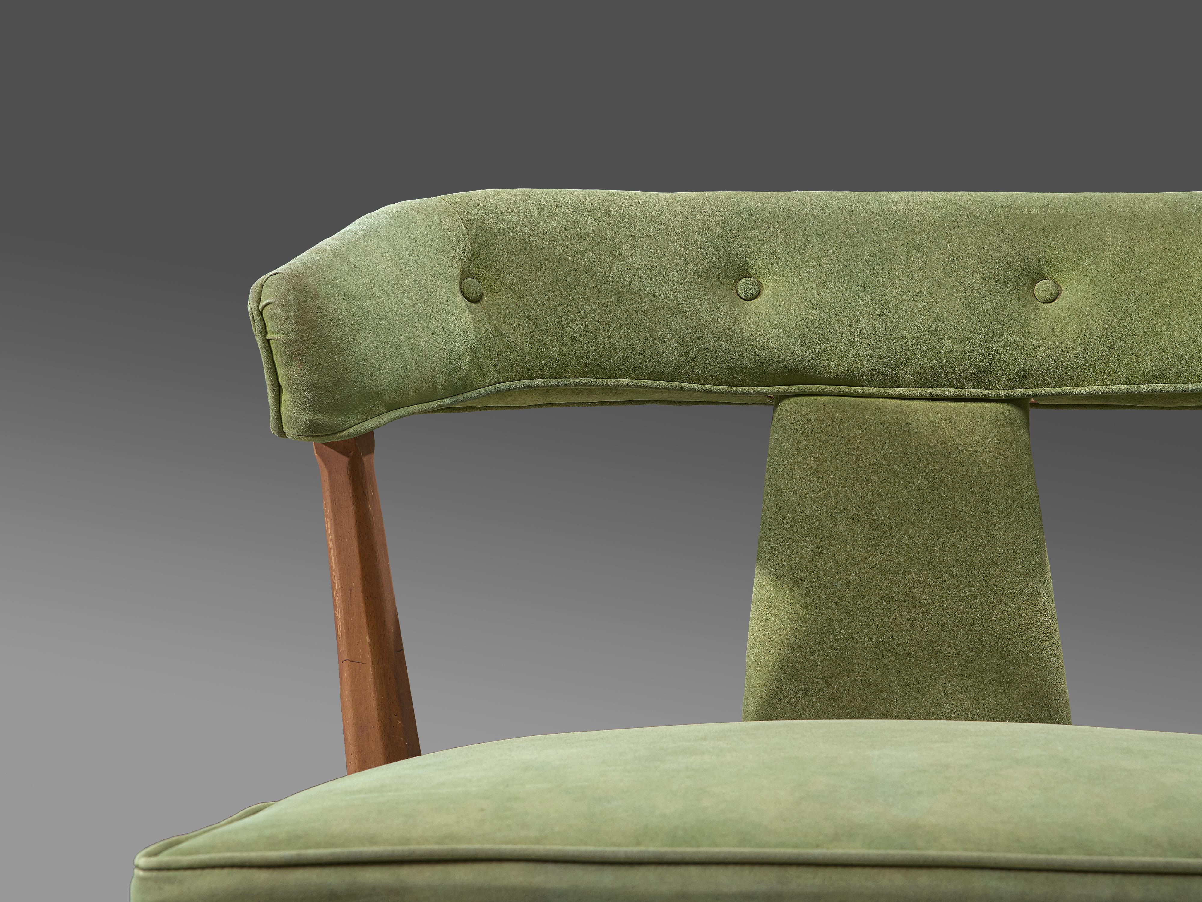 Mid-Century Modern Pair of Wide American Lounge Chairs in Beech and Green Upholstery