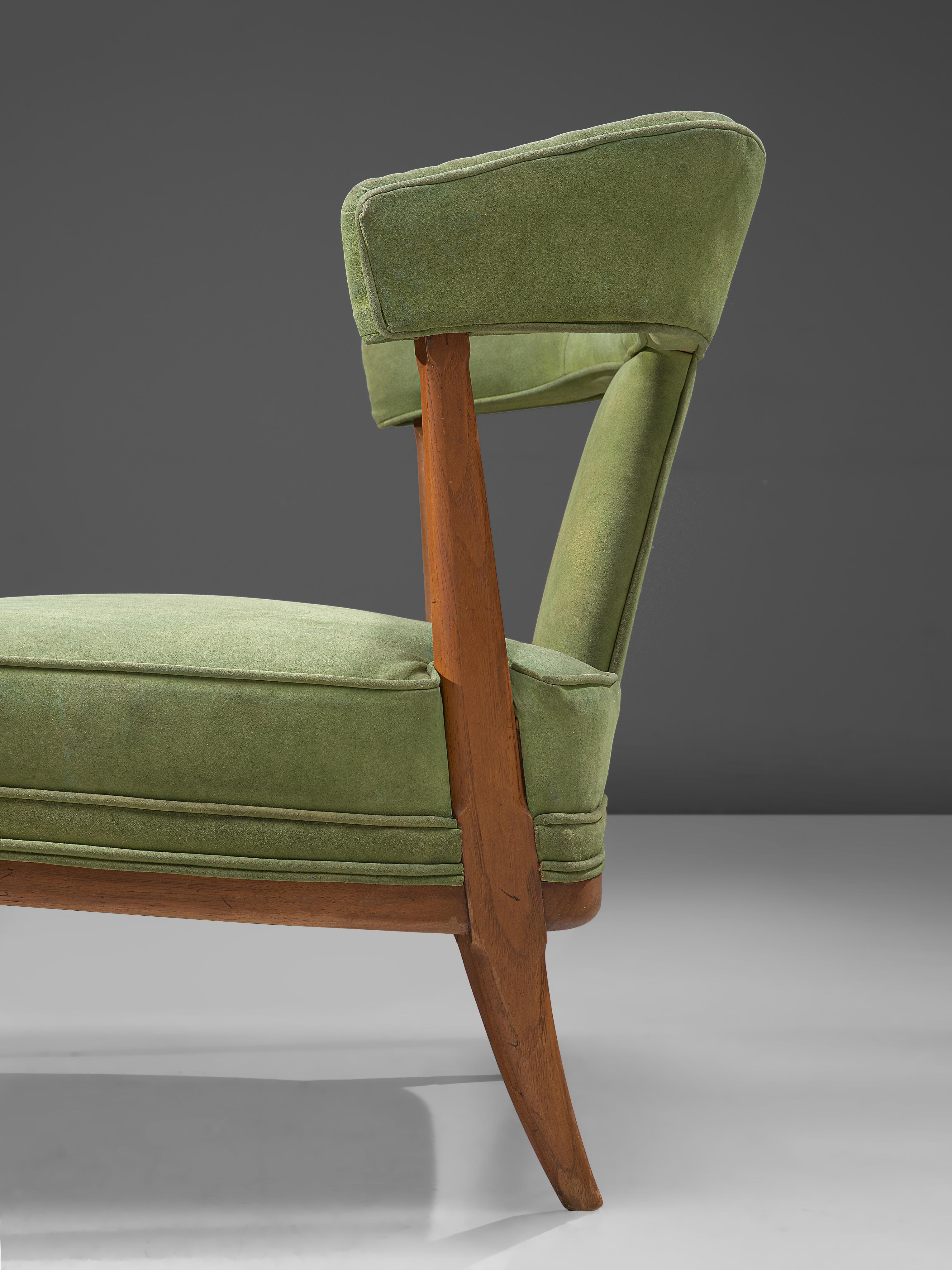 Mid-20th Century Pair of Wide American Lounge Chairs in Beech and Green Upholstery