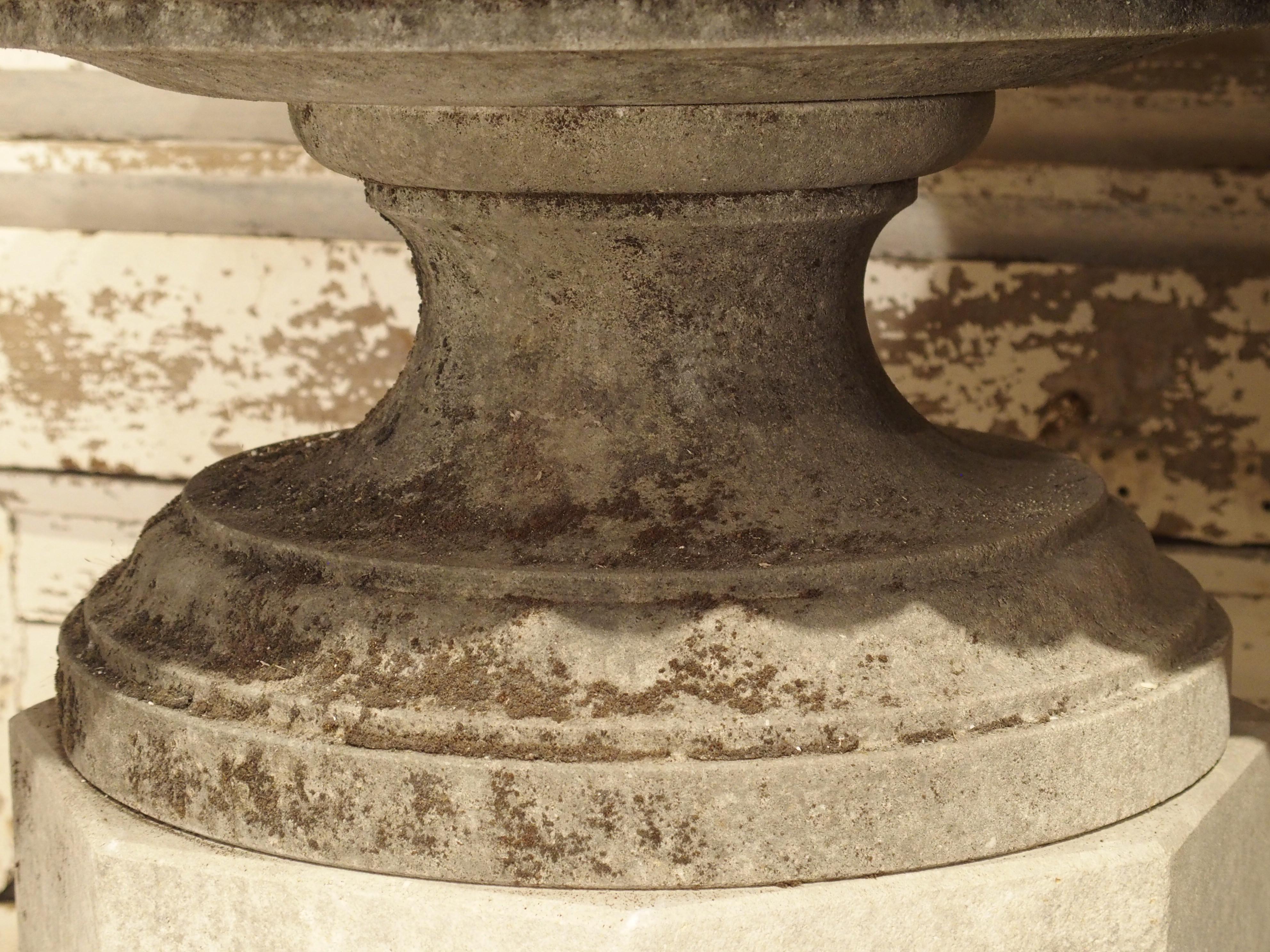 Pair of Wide Lobed Stone Urns on Octagonal Plinths 5