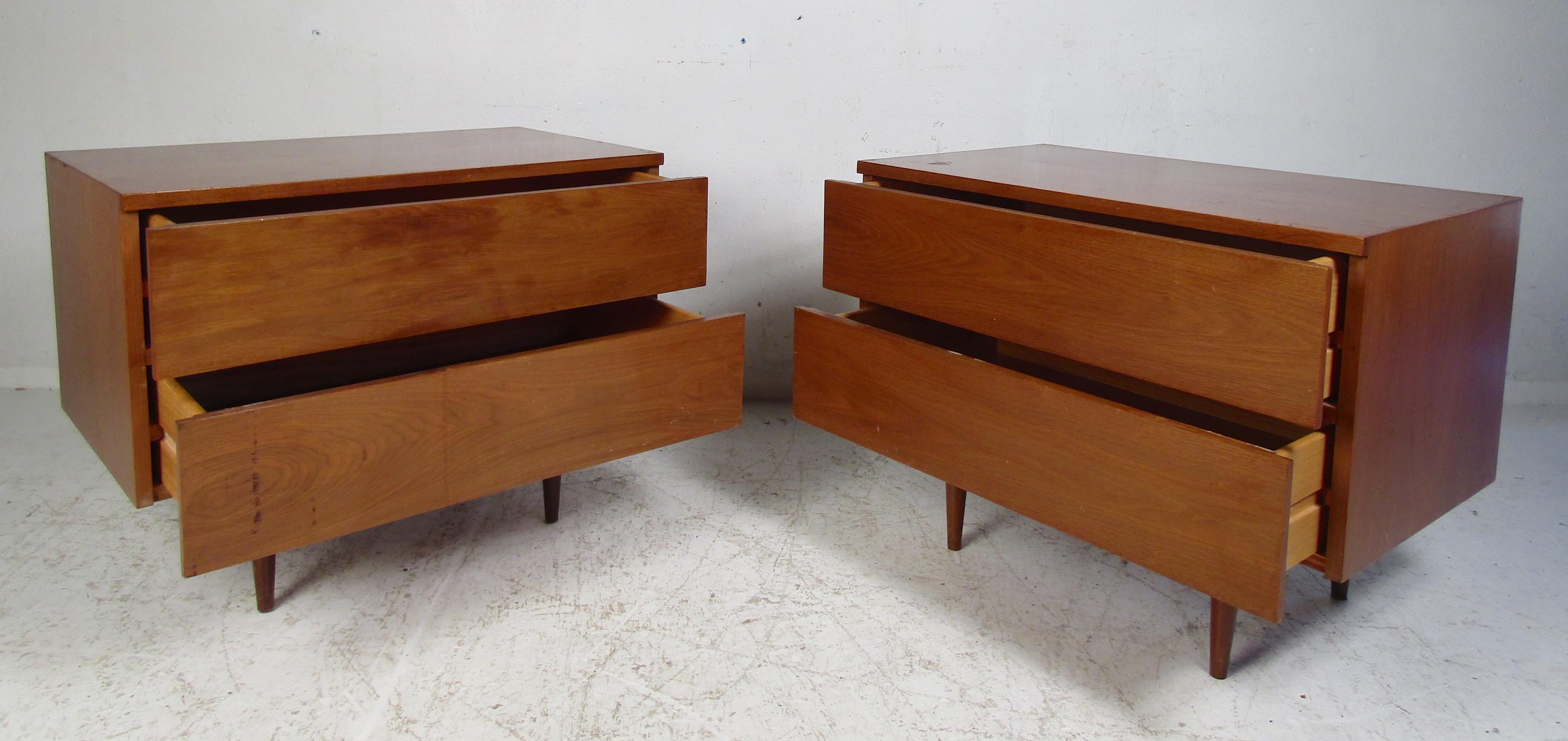 Late 20th Century Pair of Wide Mid-Century Modern Walnut Nightstands