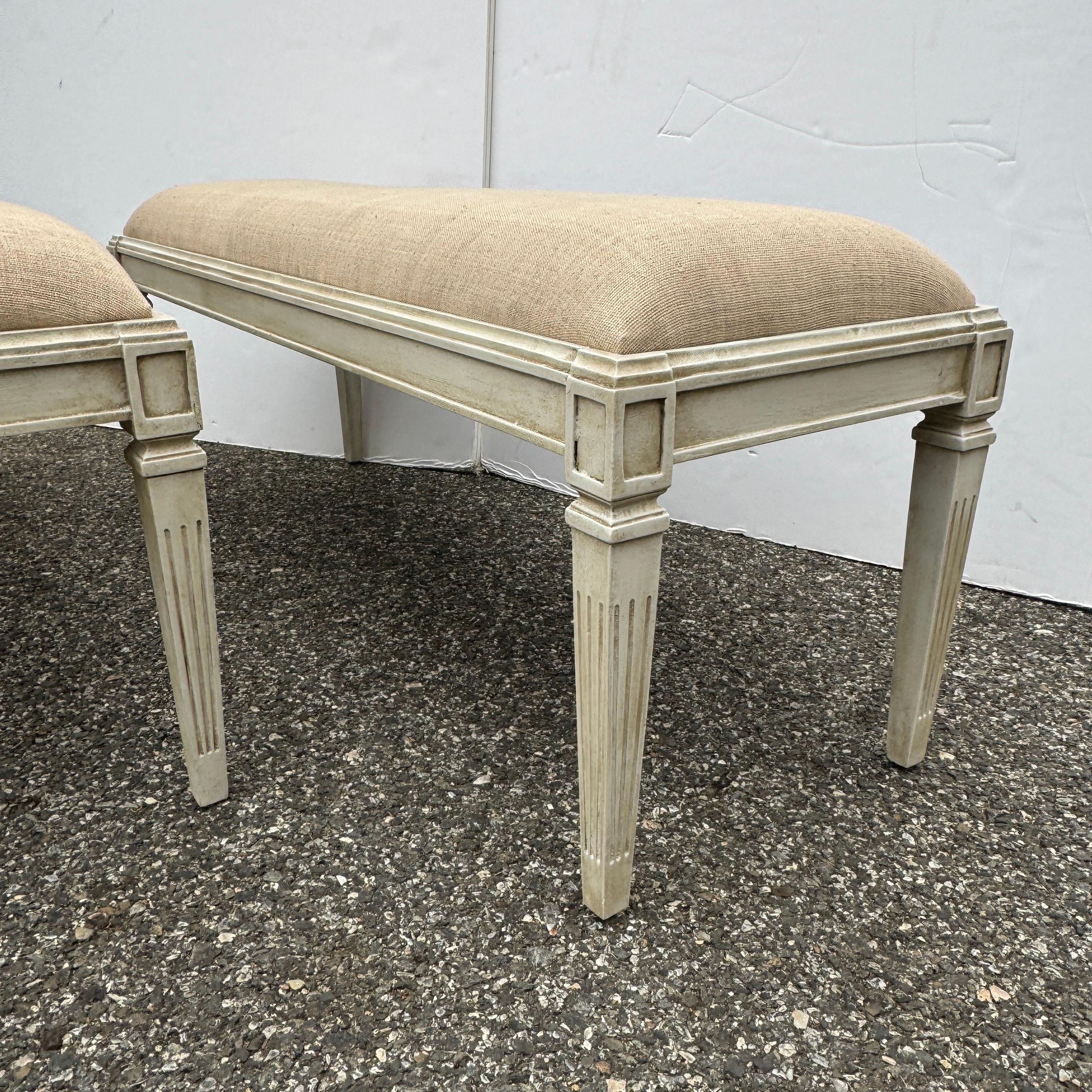 Textile Pair Of Wide Painted Upholstered Benches in Swedish Gustavian Style For Sale