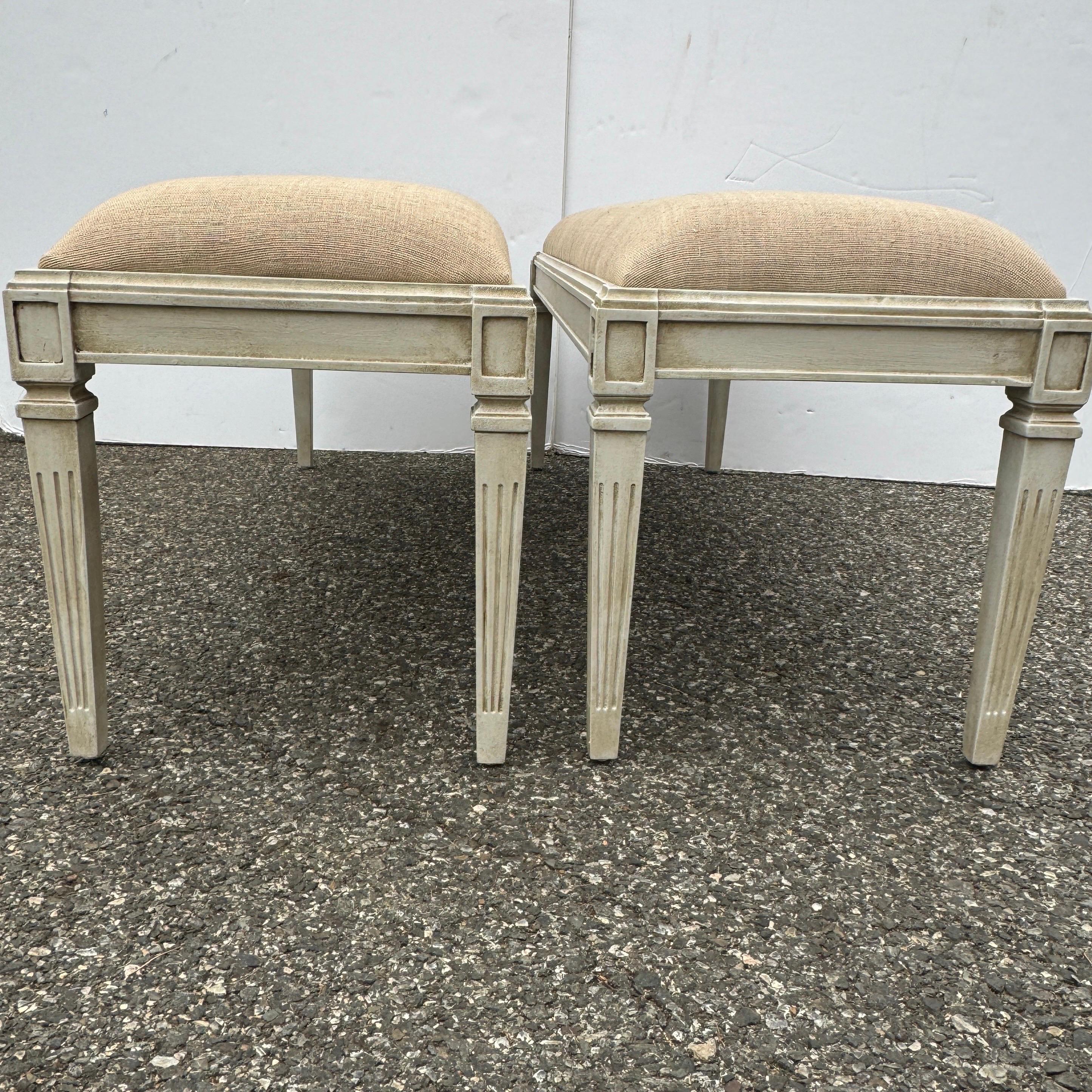 Pair Of Wide Painted Upholstered Benches in Swedish Gustavian Style For Sale 3