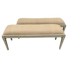 Pair Of Wide Painted Upholstered Benches in Swedish Gustavian Style
