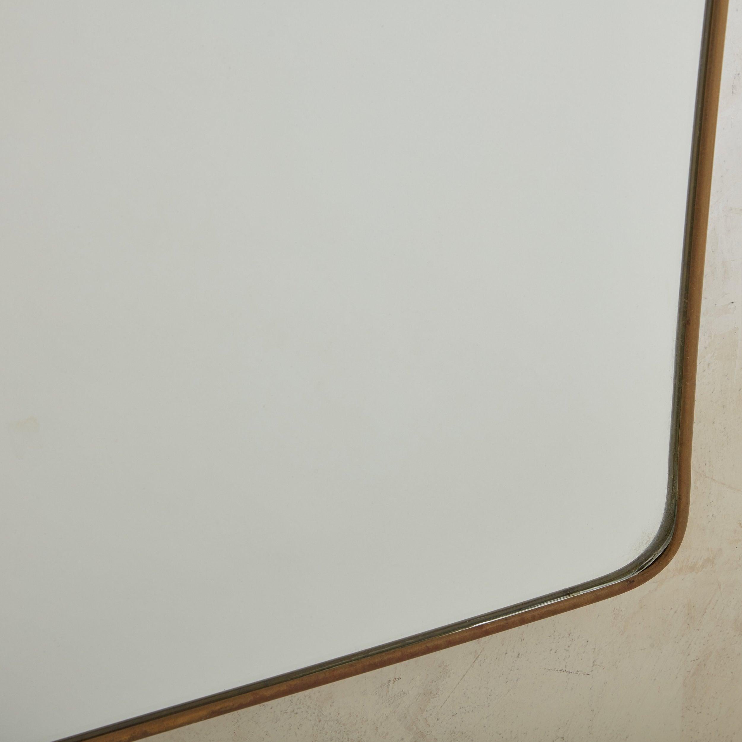 Pair of Wide Scoop Top Patinated Brass Mirrors, 20th Century For Sale 3