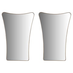 Pair of Wide Scoop Top Patinated Brass Mirrors, 20th Century