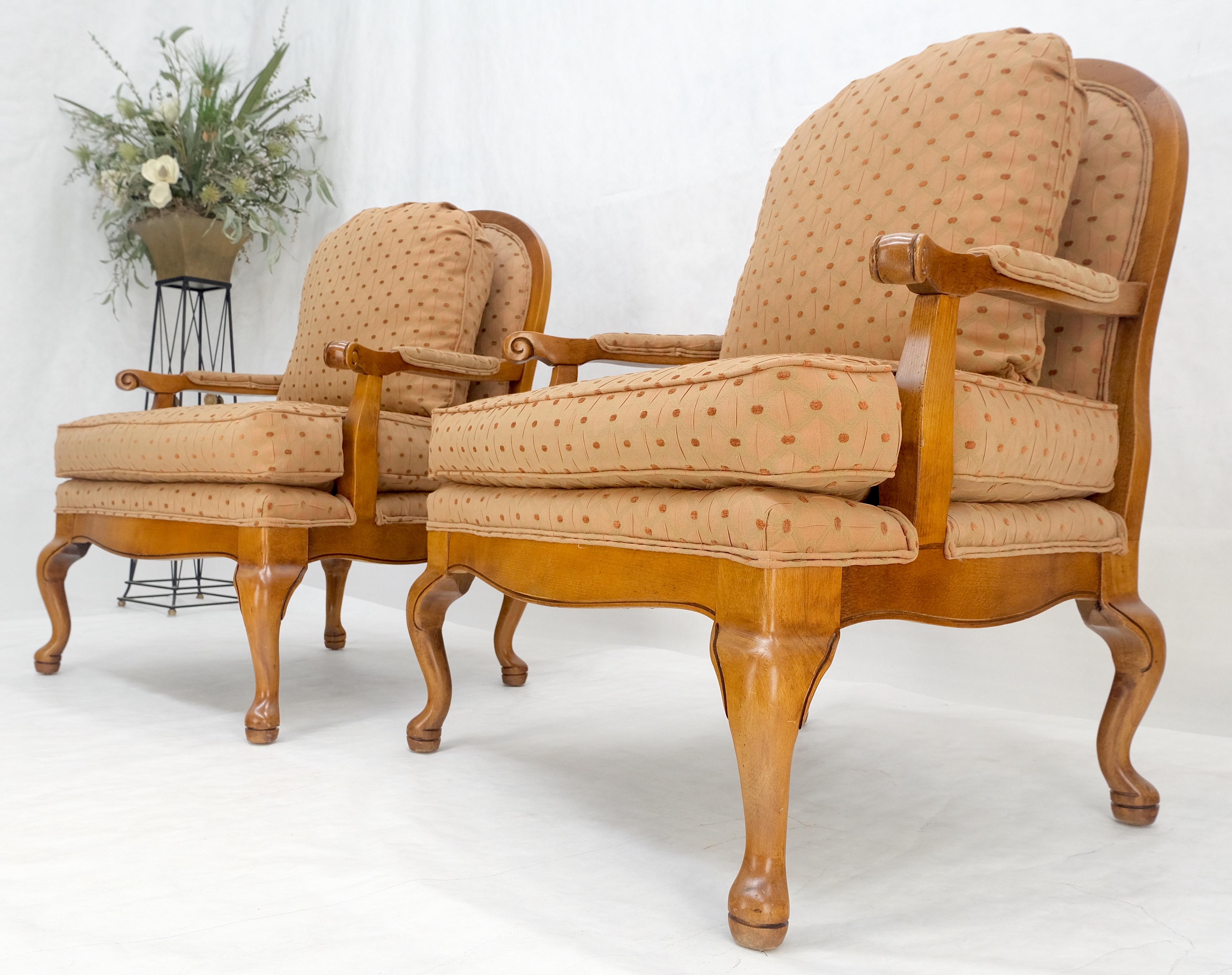 Pair of Wide Seat Carved Lattice Woodwork Back Queen Ann Lounge Chairs MINT! For Sale 2