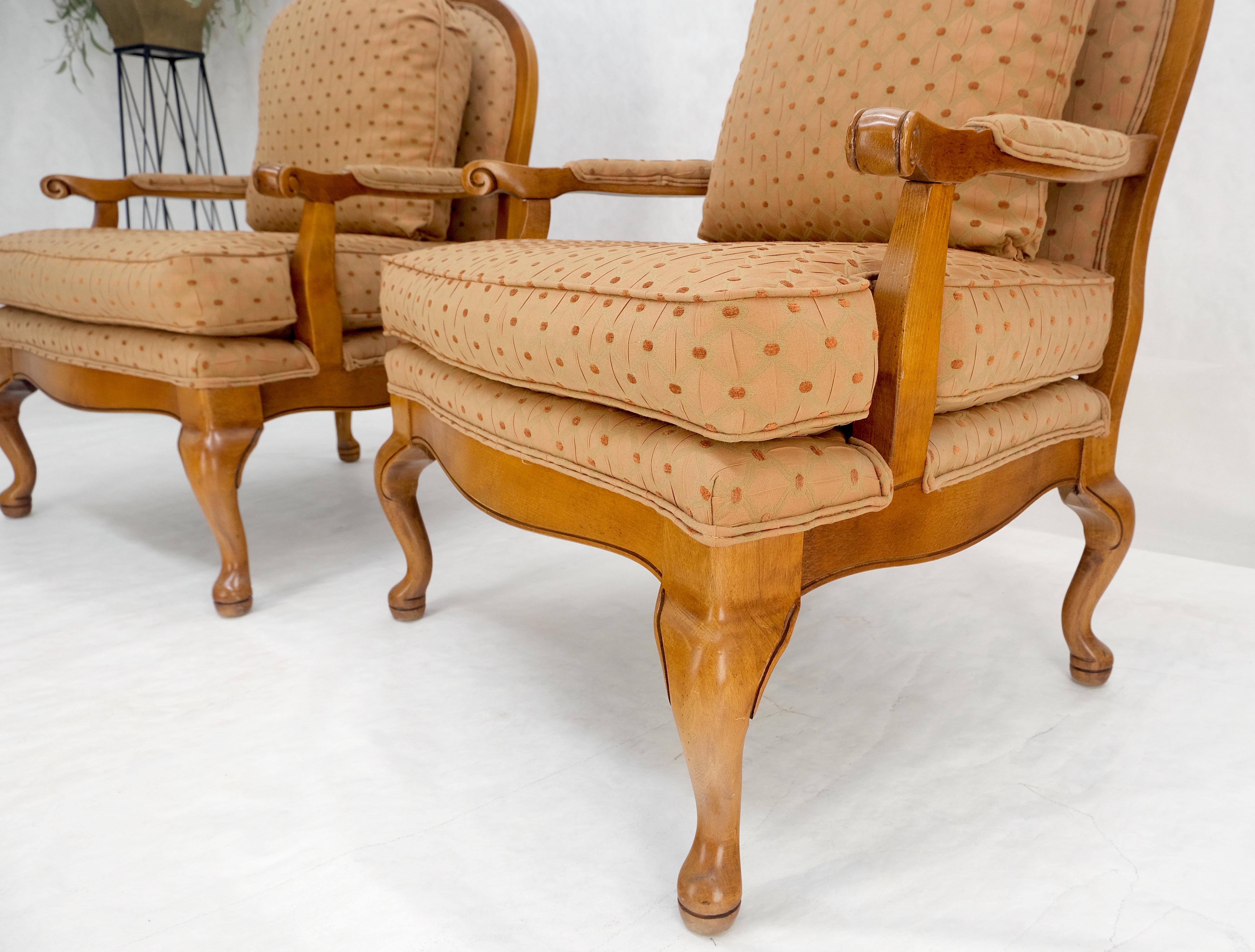 Pair of Wide Seat Carved Lattice Woodwork Back Queen Ann Lounge Chairs MINT! For Sale 3