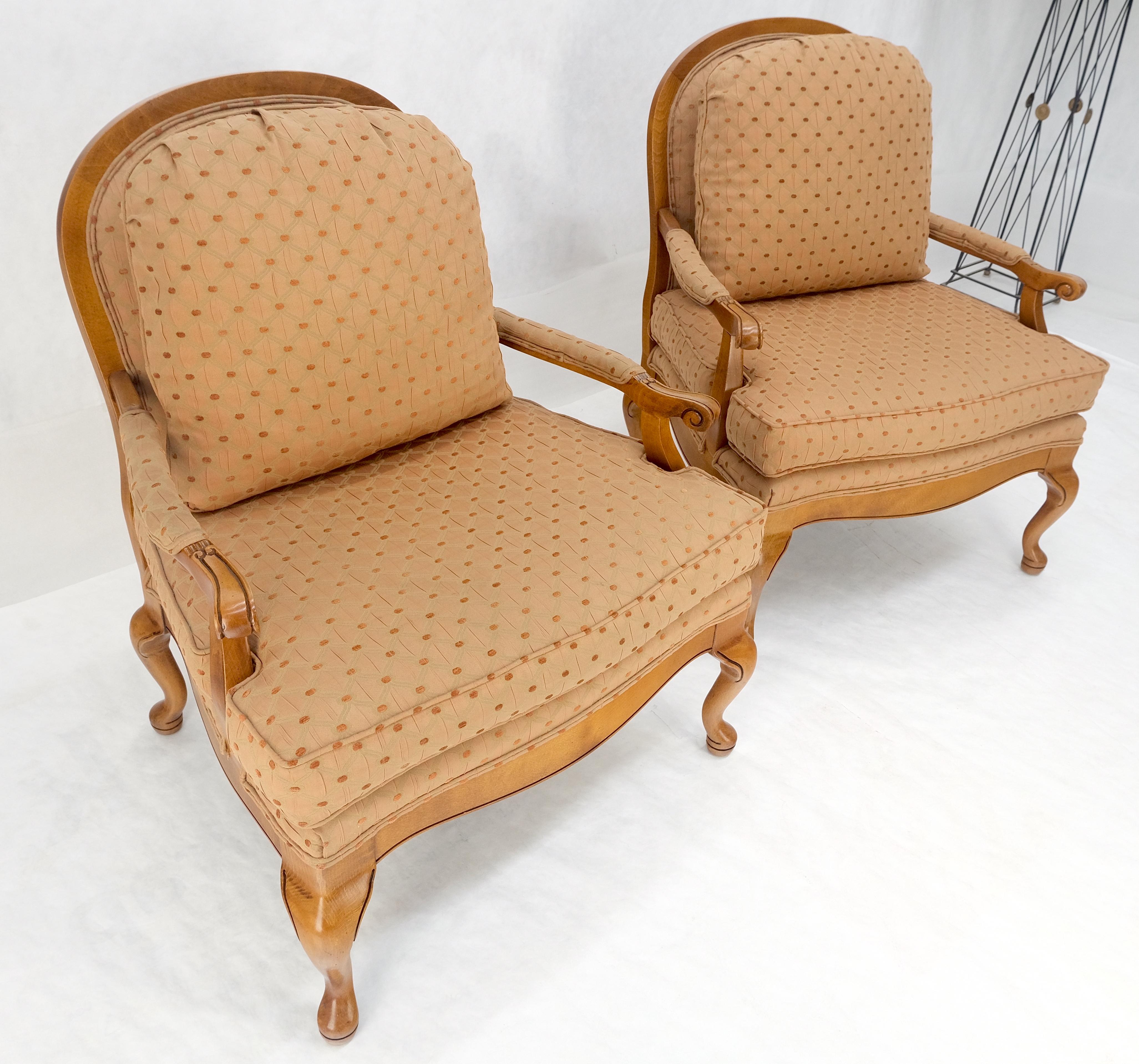Pair of Wide Seat Carved Lattice Woodwork Back Queen Ann Lounge Chairs MINT! For Sale 5