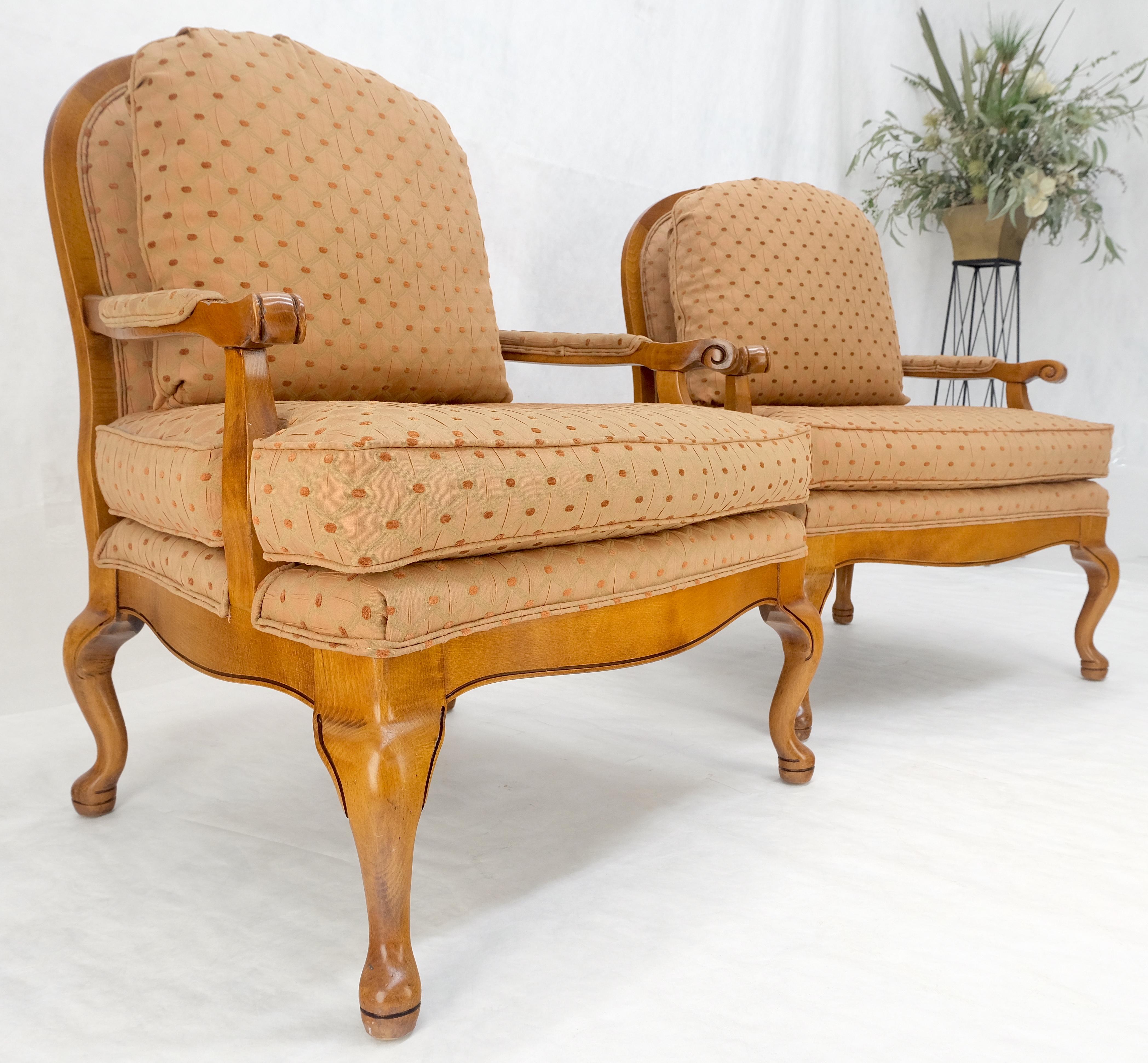 Pair of Wide Seat Carved Lattice Woodwork Back Queen Ann Lounge Chairs MINT! For Sale 6