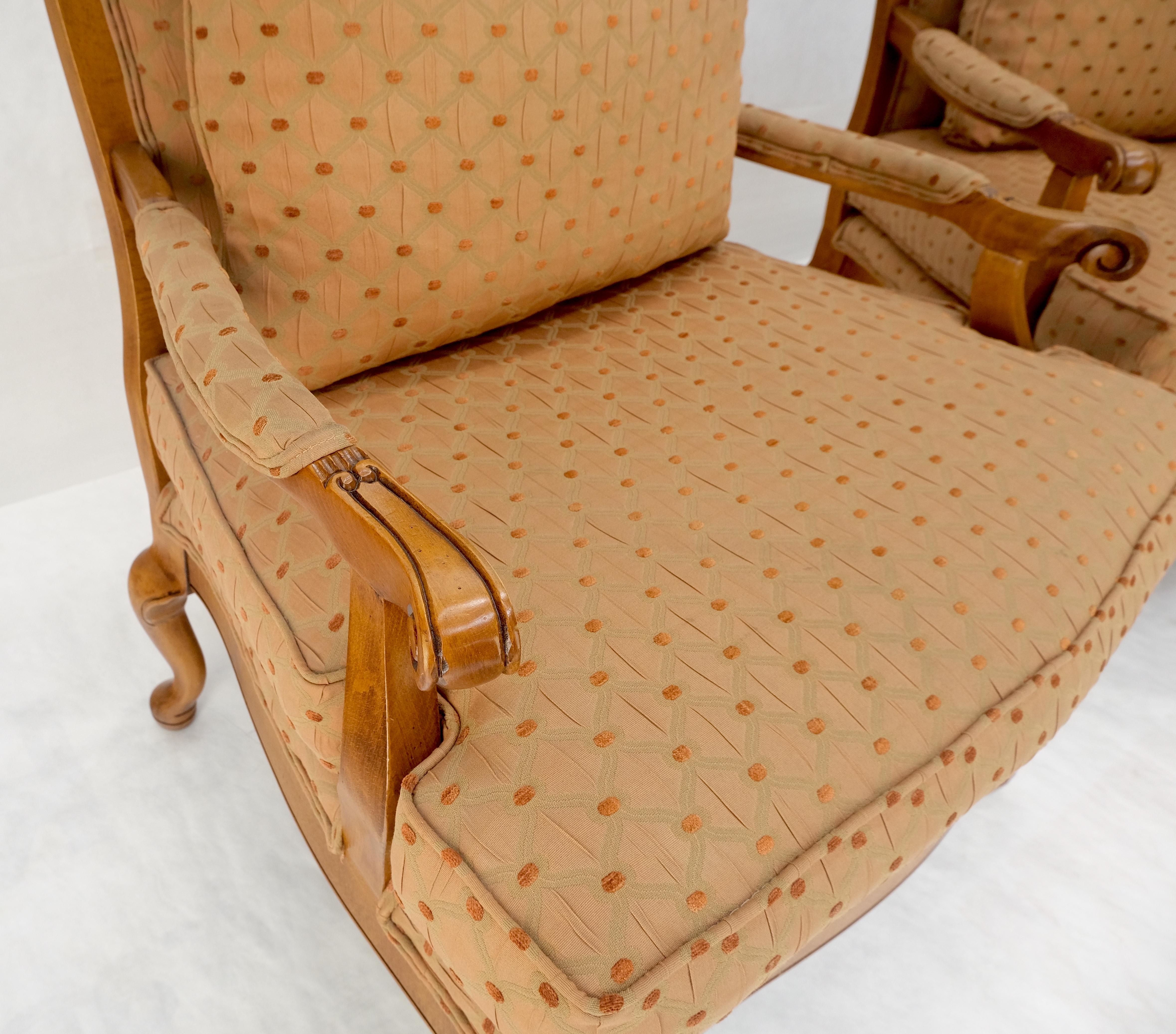 Pair of Wide Seat Carved Lattice Woodwork Back Queen Ann Lounge Chairs MINT! For Sale 7