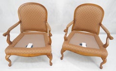 Pair of Wide Seat Carved Lattice Woodwork Back Queen Ann Lounge Chairs MINT!