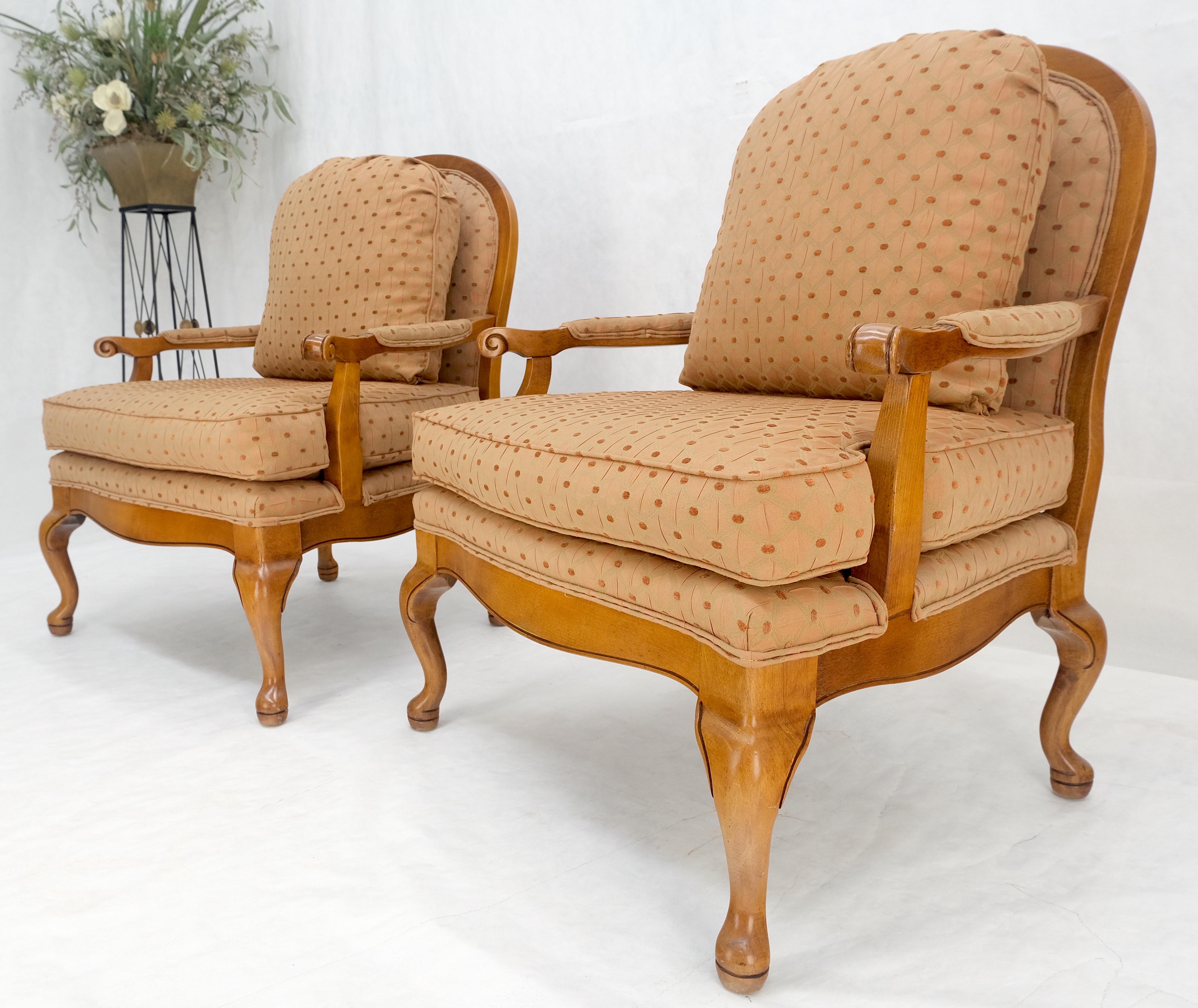 Pair of Wide Seat Carved Lattice Woodwork Back Queen Ann Lounge Chairs MINT! For Sale 1