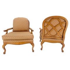 ¡Pareja de sillas de salón Queen Anne de asiento ancho y respaldo de entramado de madera tallada, MINT!