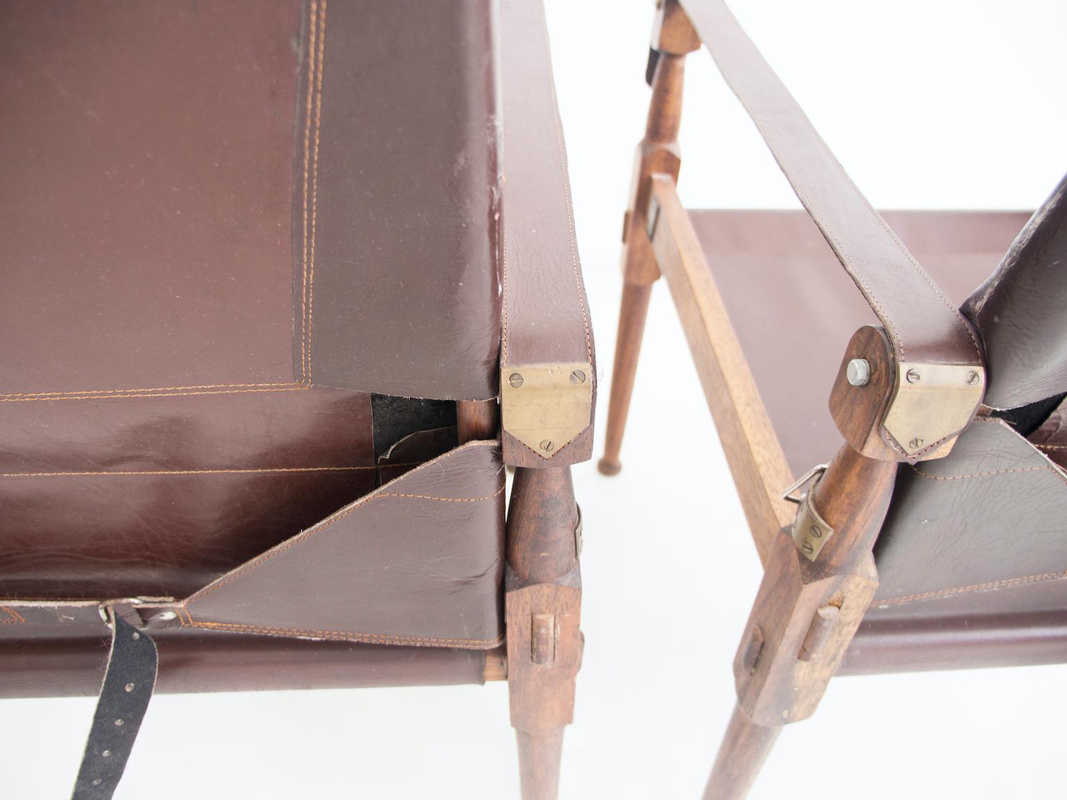 Pair of Wilhelm Kienzle Leather Safari Chairs 8
