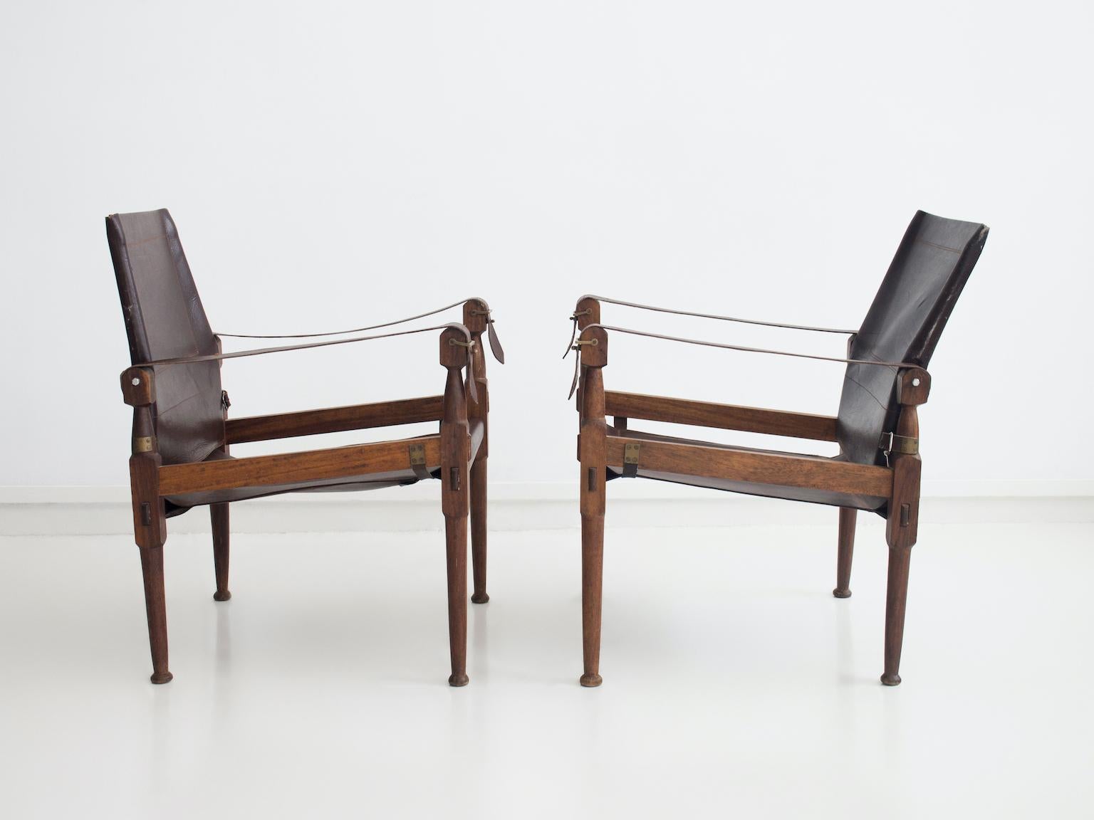 Mid-Century Modern Pair of Wilhelm Kienzle Leather Safari Chairs