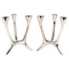 Pair of Wilkens & Söhne German Mid-Century Modern Sterling Silver Candelabra