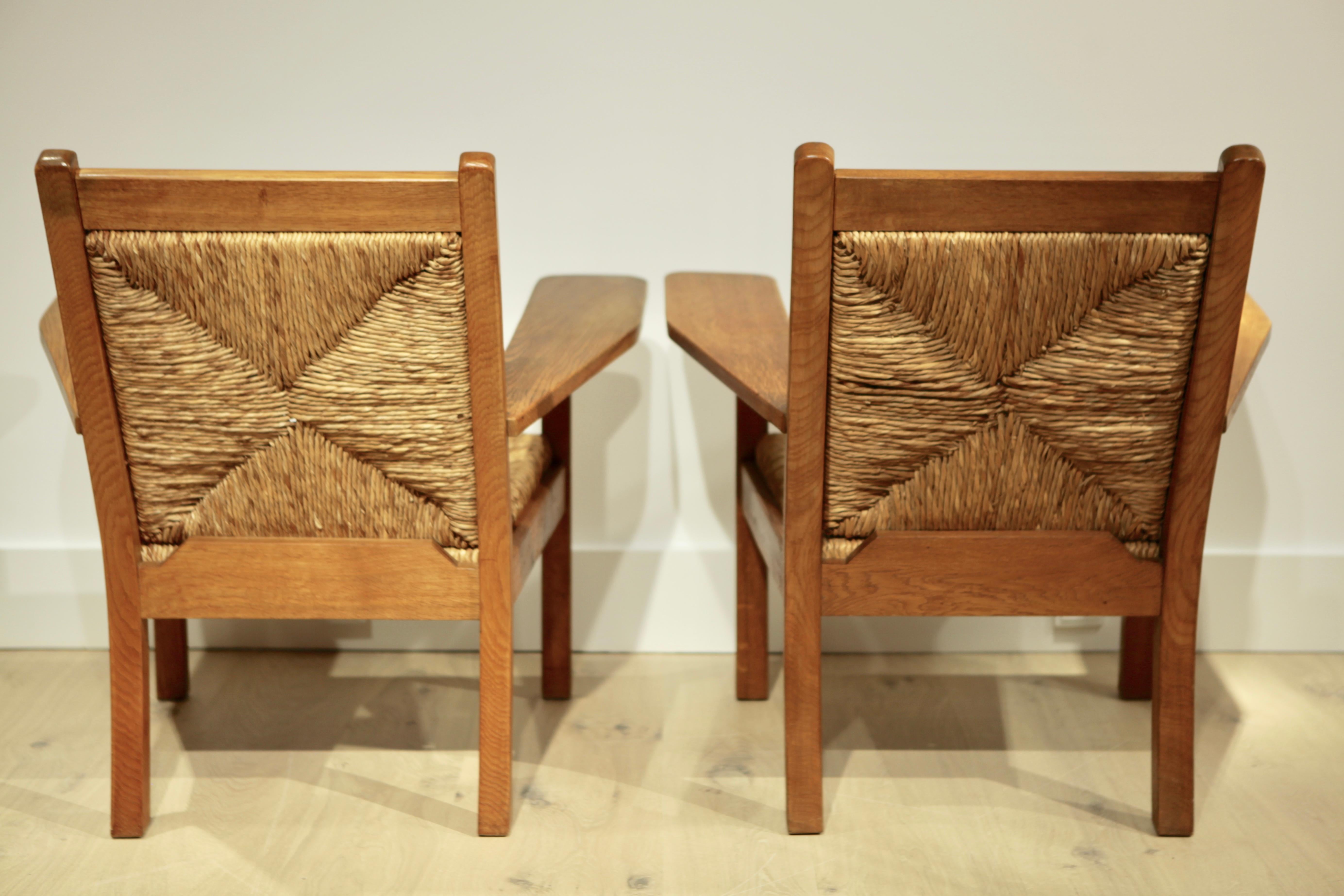 Paire de chaises Willi Ohler en chêne et jonc:: Arts & Crafts:: Allemagne:: années 1920 3