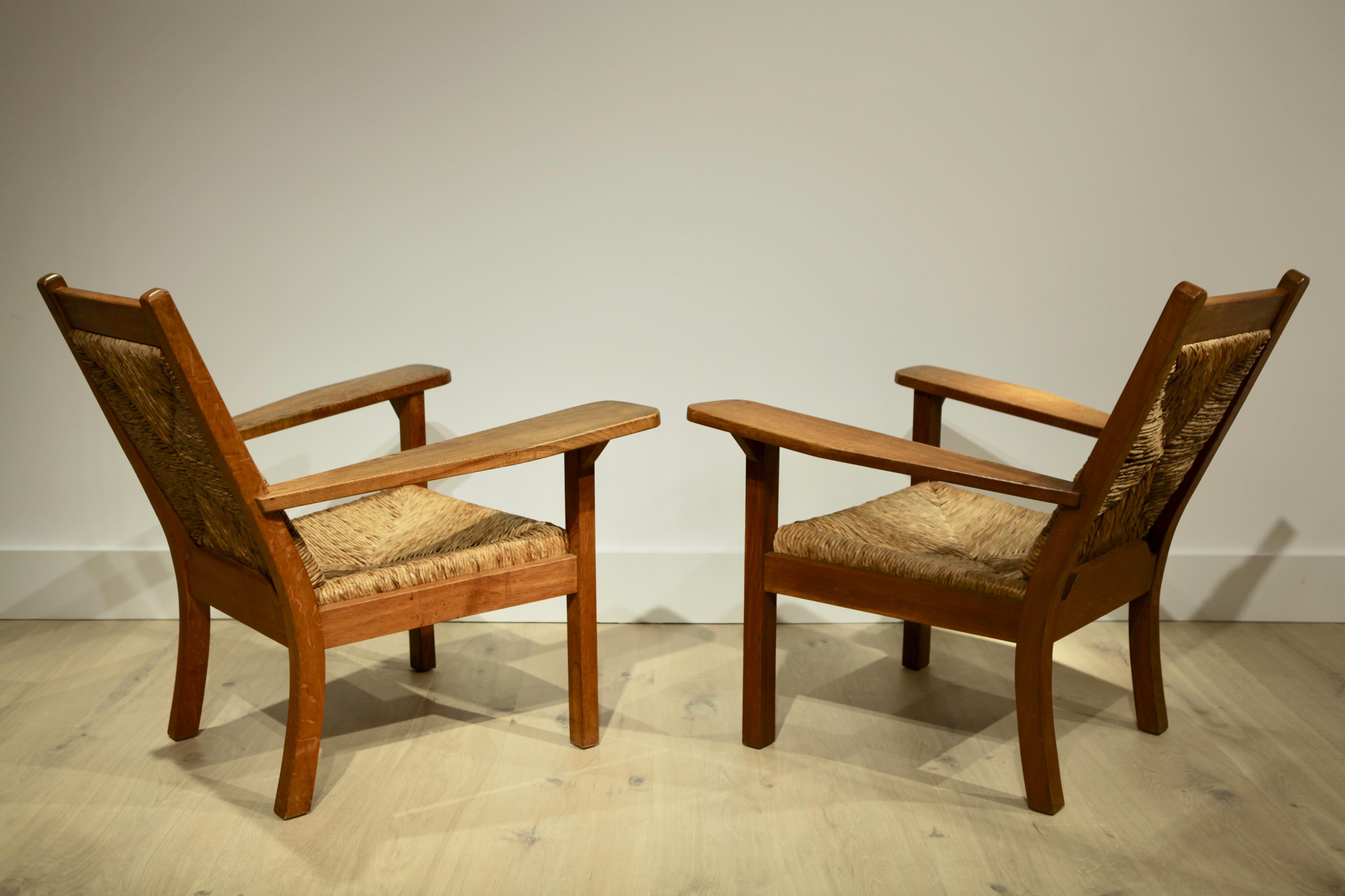 Paire de chaises Willi Ohler en chêne et jonc:: Arts & Crafts:: Allemagne:: années 1920 4