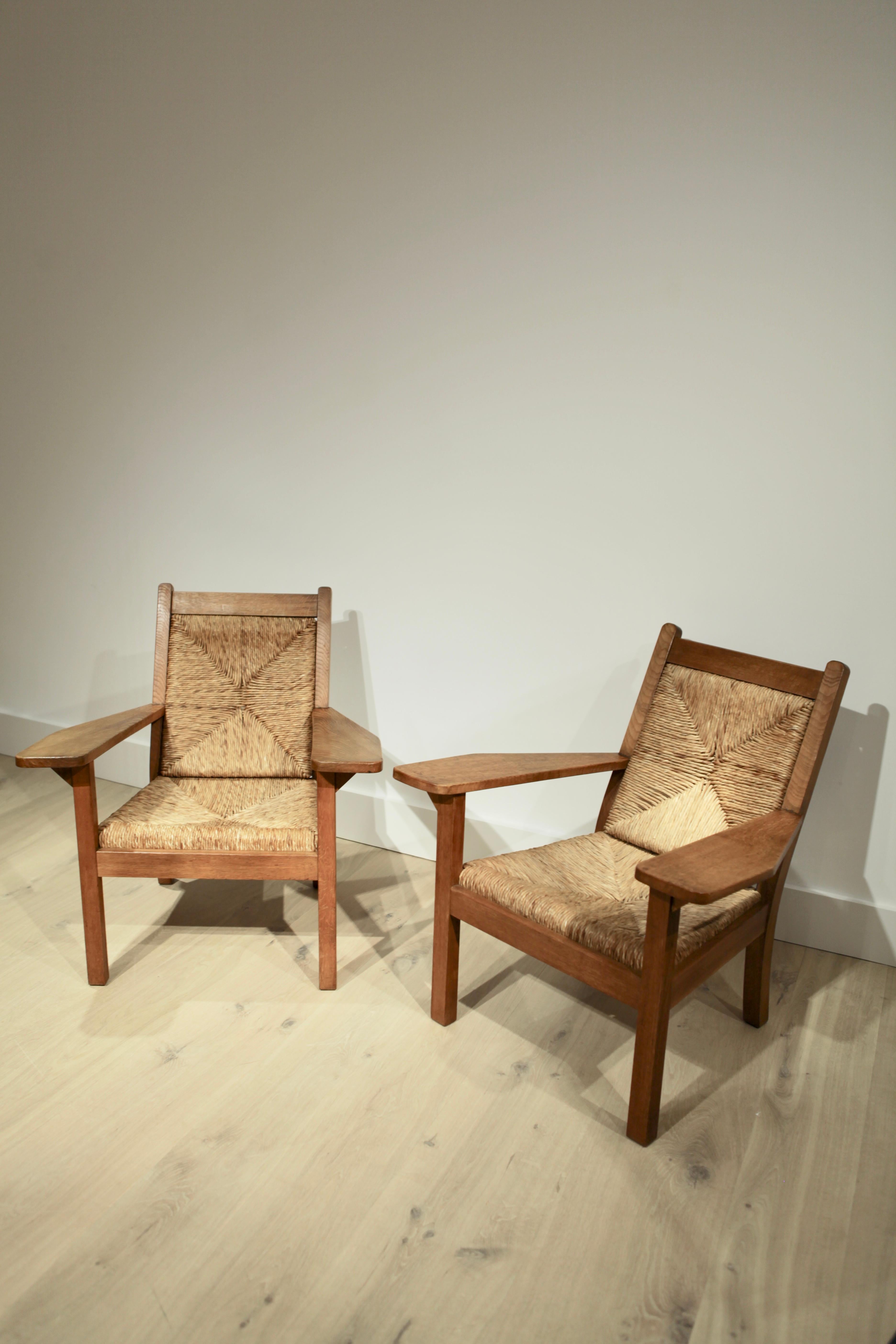 Paire de chaises Willi Ohler en chêne et jonc:: Arts & Crafts:: Allemagne:: années 1920 5