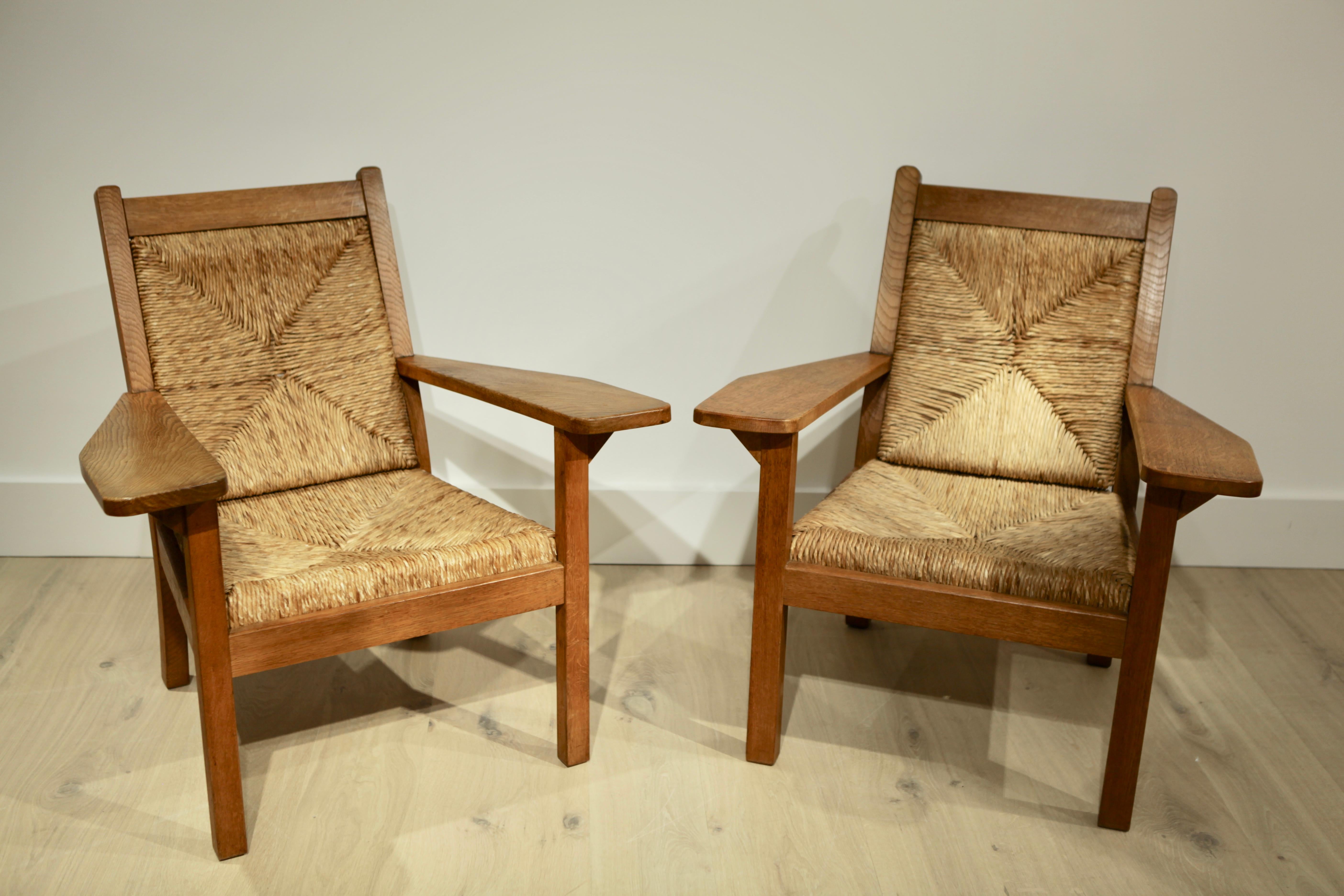 Paire de chaises Willi Ohler en chêne et jonc:: Arts & Crafts:: Allemagne:: années 1920 6