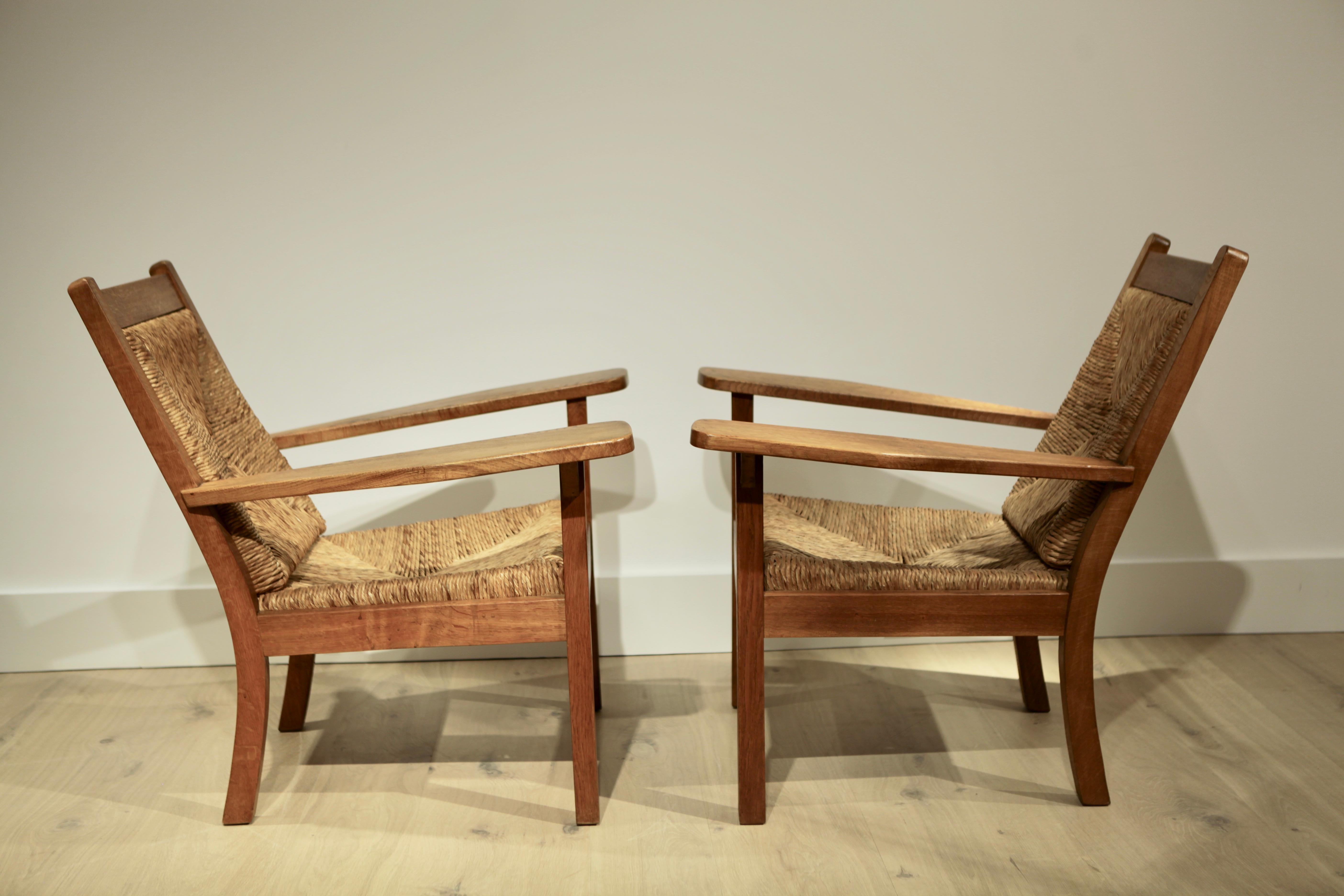 Paire de chaises Willi Ohler en chêne et jonc:: Arts & Crafts:: Allemagne:: années 1920 7