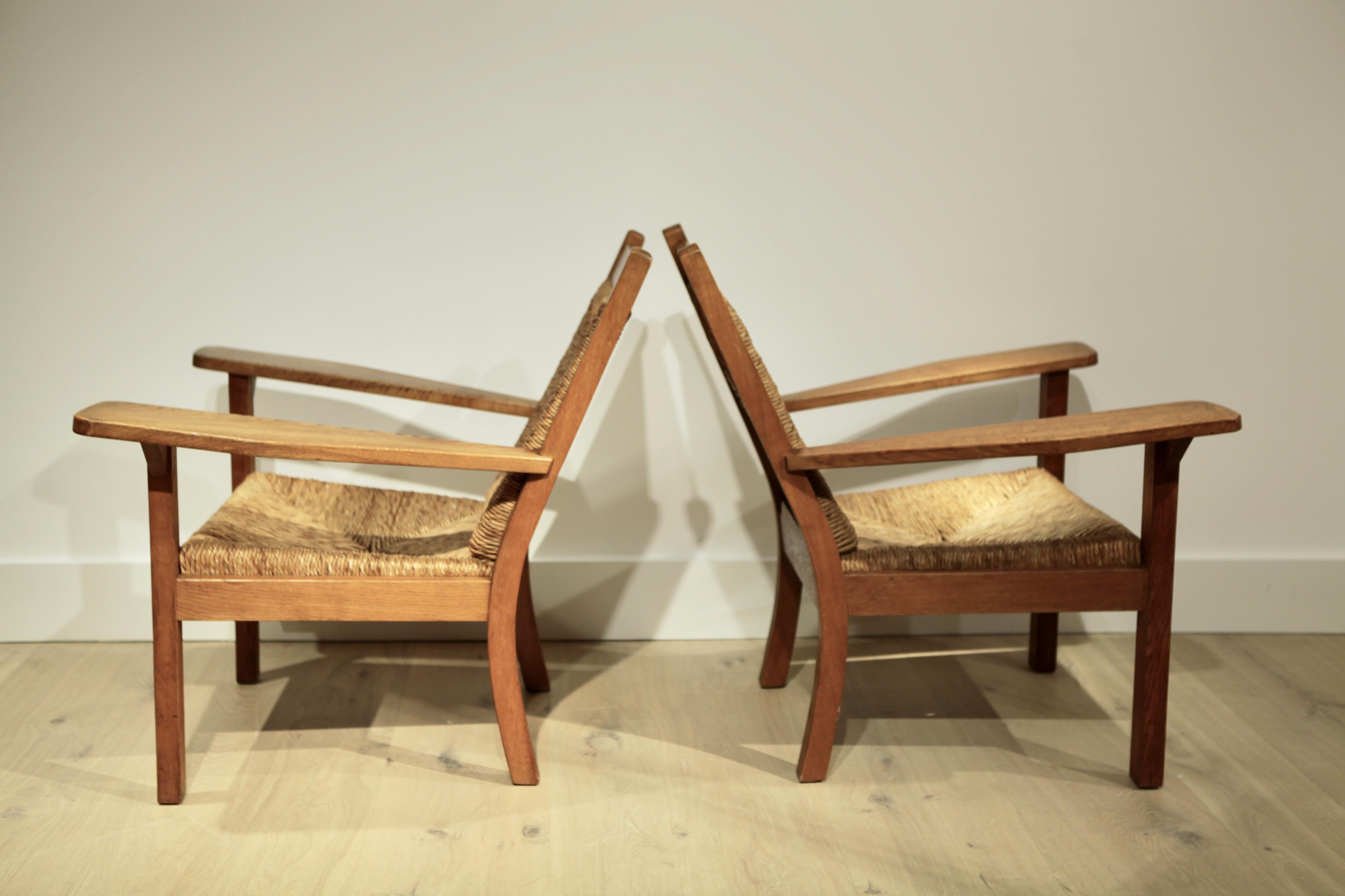 Début du 20ème siècle Paire de chaises Willi Ohler en chêne et jonc:: Arts & Crafts:: Allemagne:: années 1920