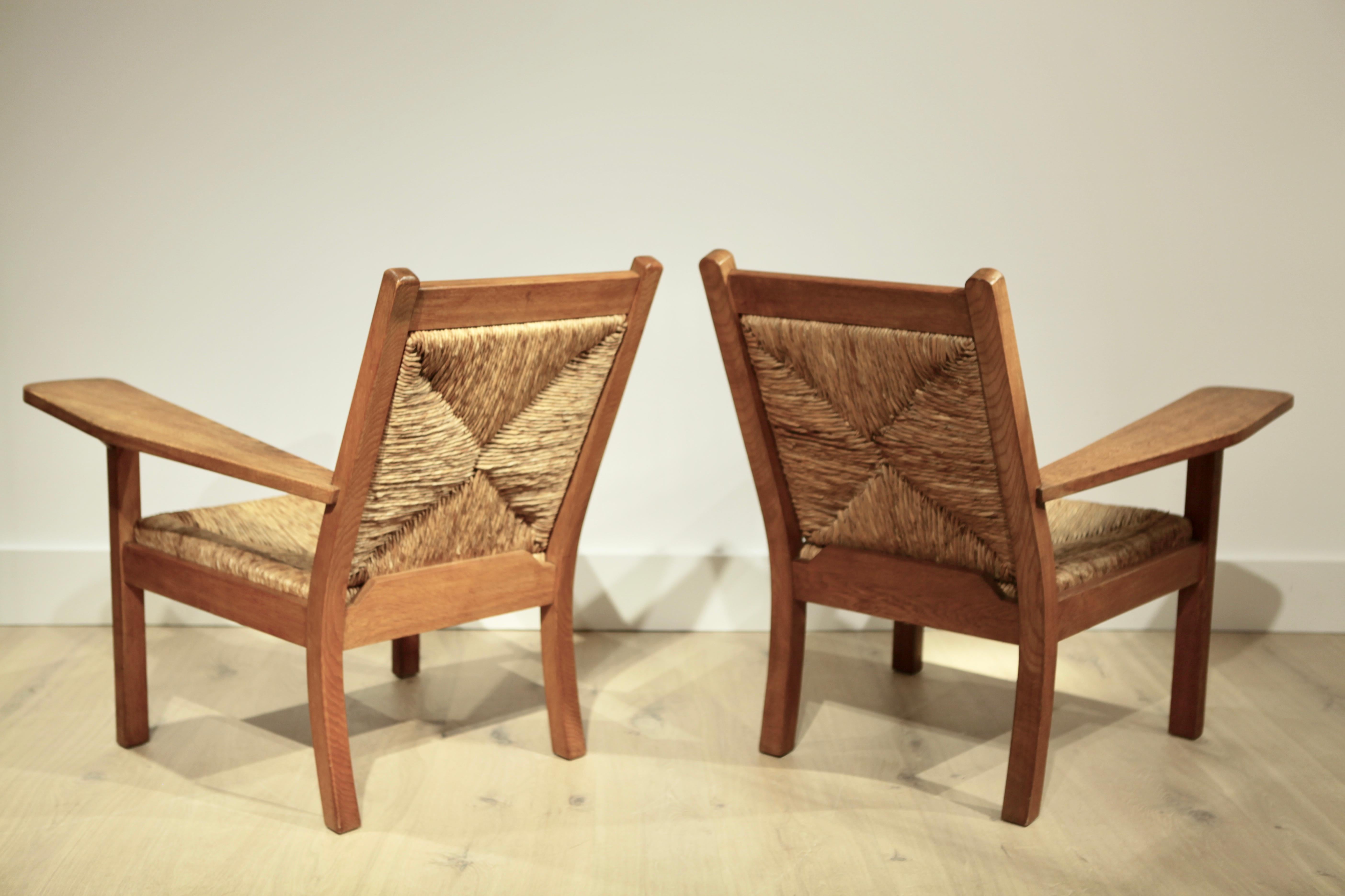 Jonc Paire de chaises Willi Ohler en chêne et jonc:: Arts & Crafts:: Allemagne:: années 1920