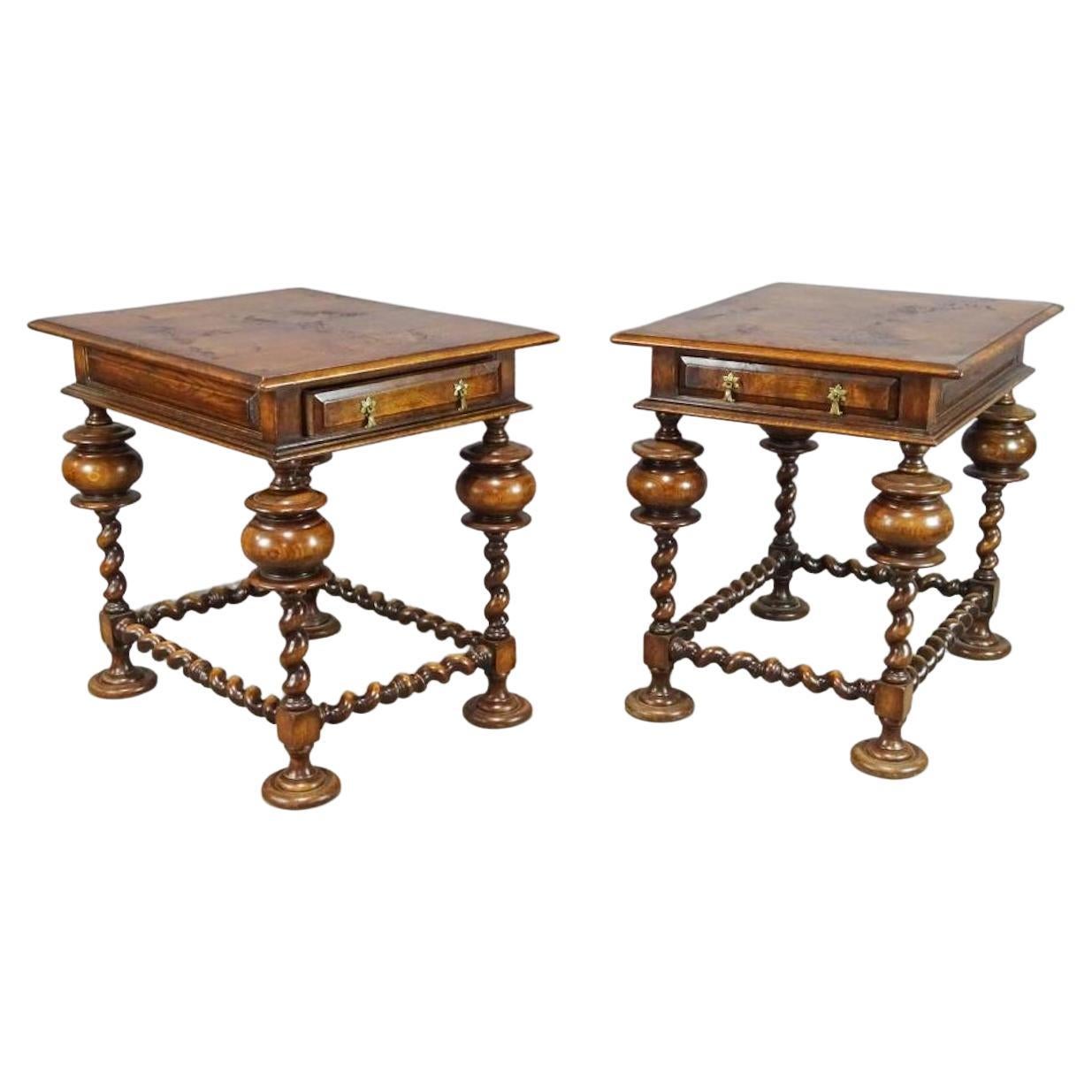Pair of William and Mary Barley Twist Side End Tables