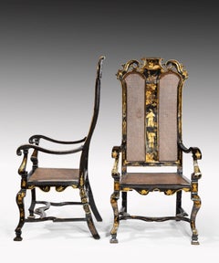 Pair of William and Mary Japanned and Lacquered Armchairs