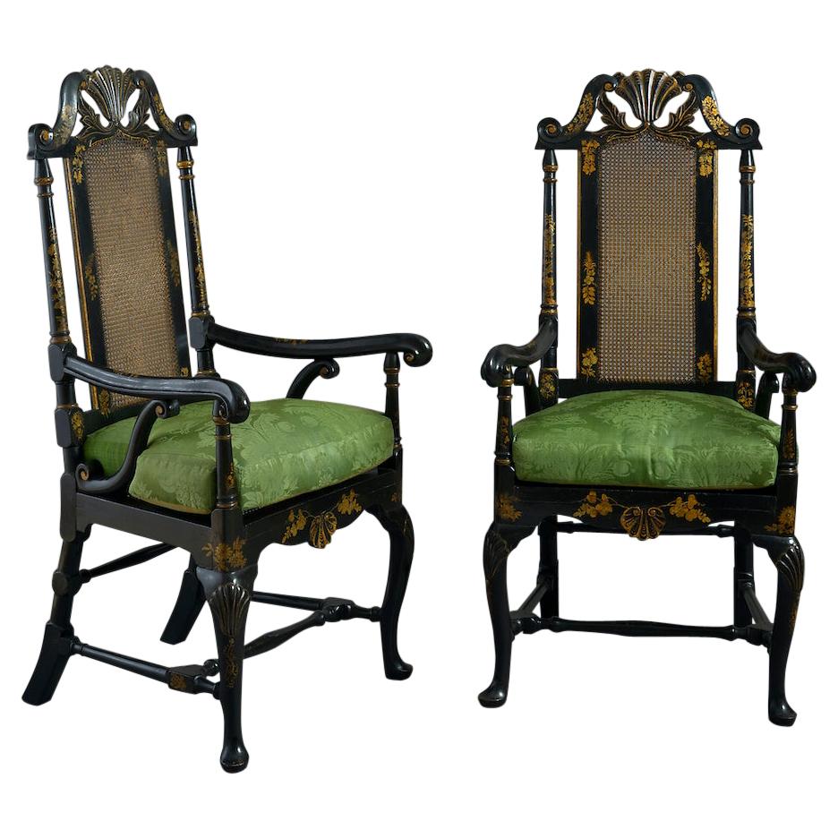 Pair of William-and-Mary Japanned Armchairs