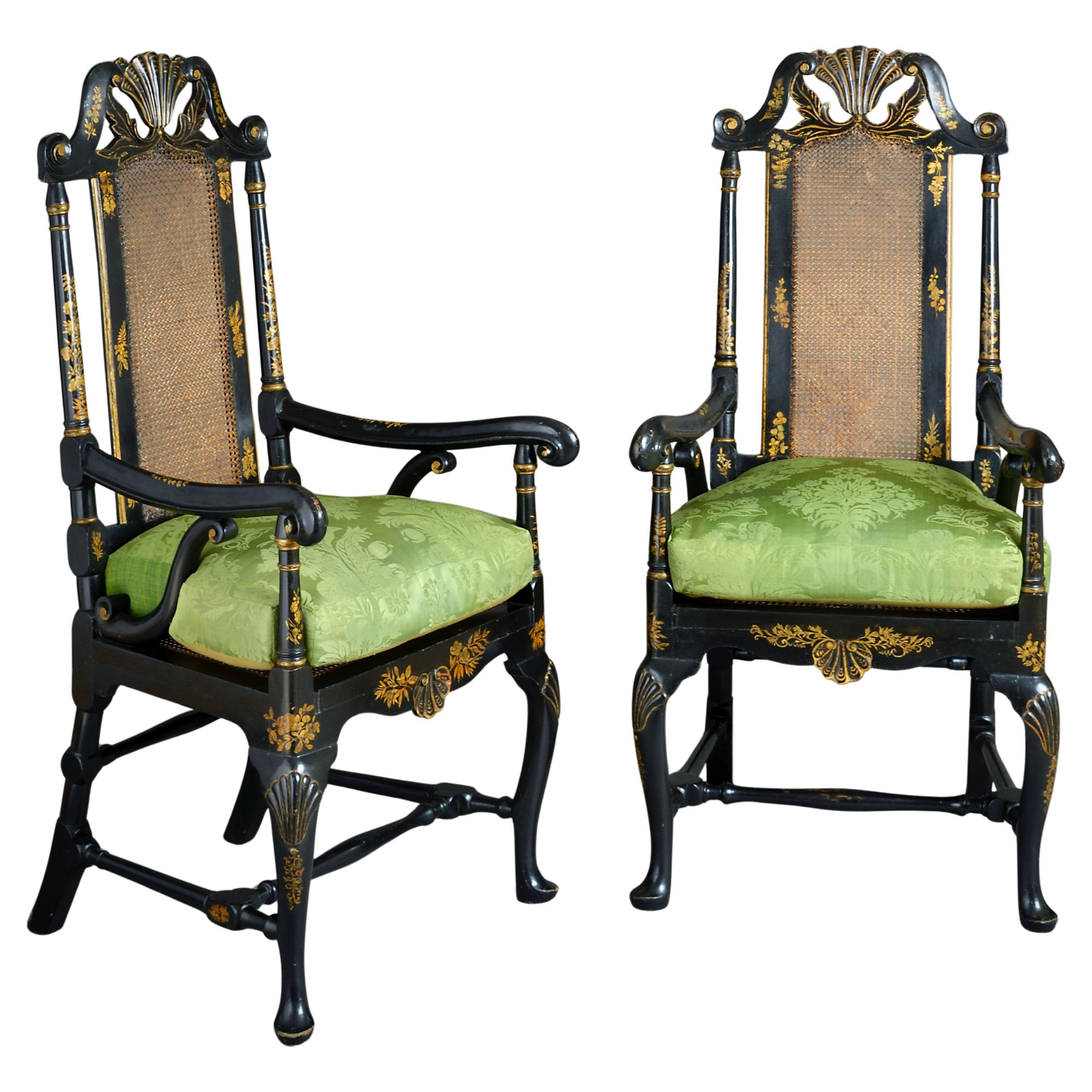 Paar William-and-Mary-Sessel aus Japanglas