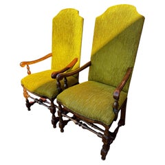 Pair of William and Mary Style 19th Century Oak Elbow Chairs