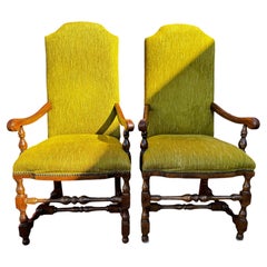 Pair of William and Mary Style 19th Century Oak Elbow Chairs