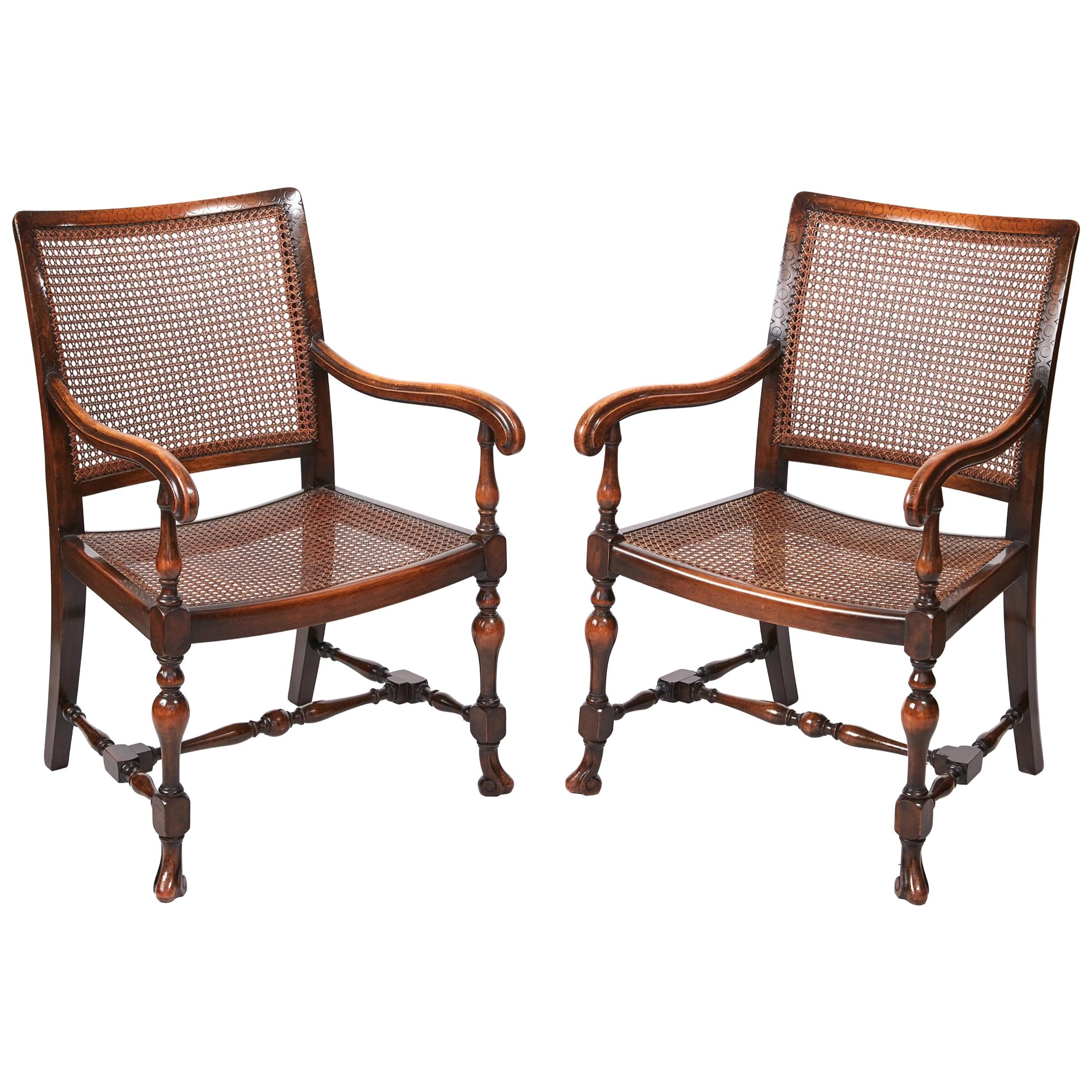 Pair of William and Mary Style Bergere Armchairs