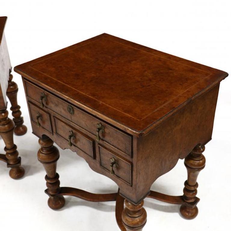 Pair of William and Mary Style Burl Wood Lowboys In Good Condition In Essex, MA