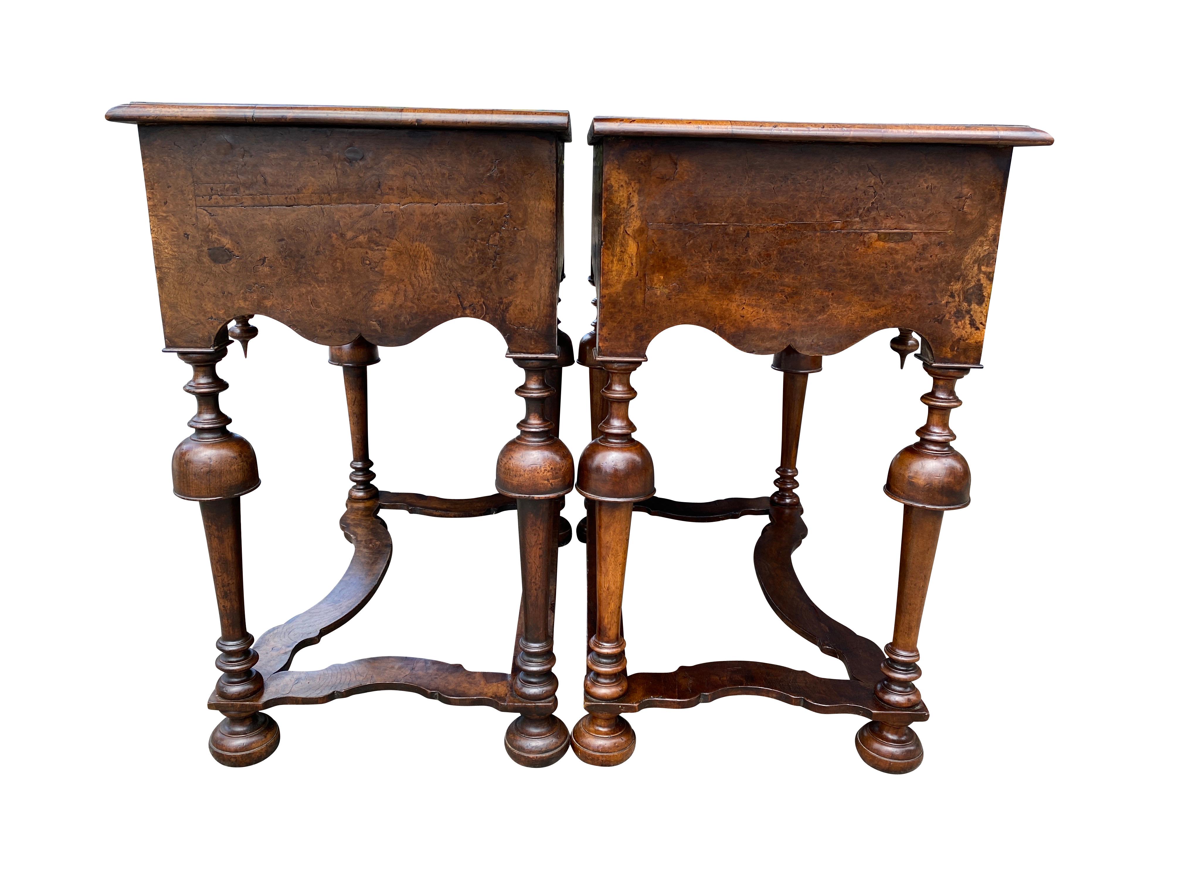 English Pair of William and Mary Style Seaweed Marquetry Side Tables