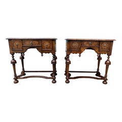 Pair of William and Mary Style Seaweed Marquetry Side Tables