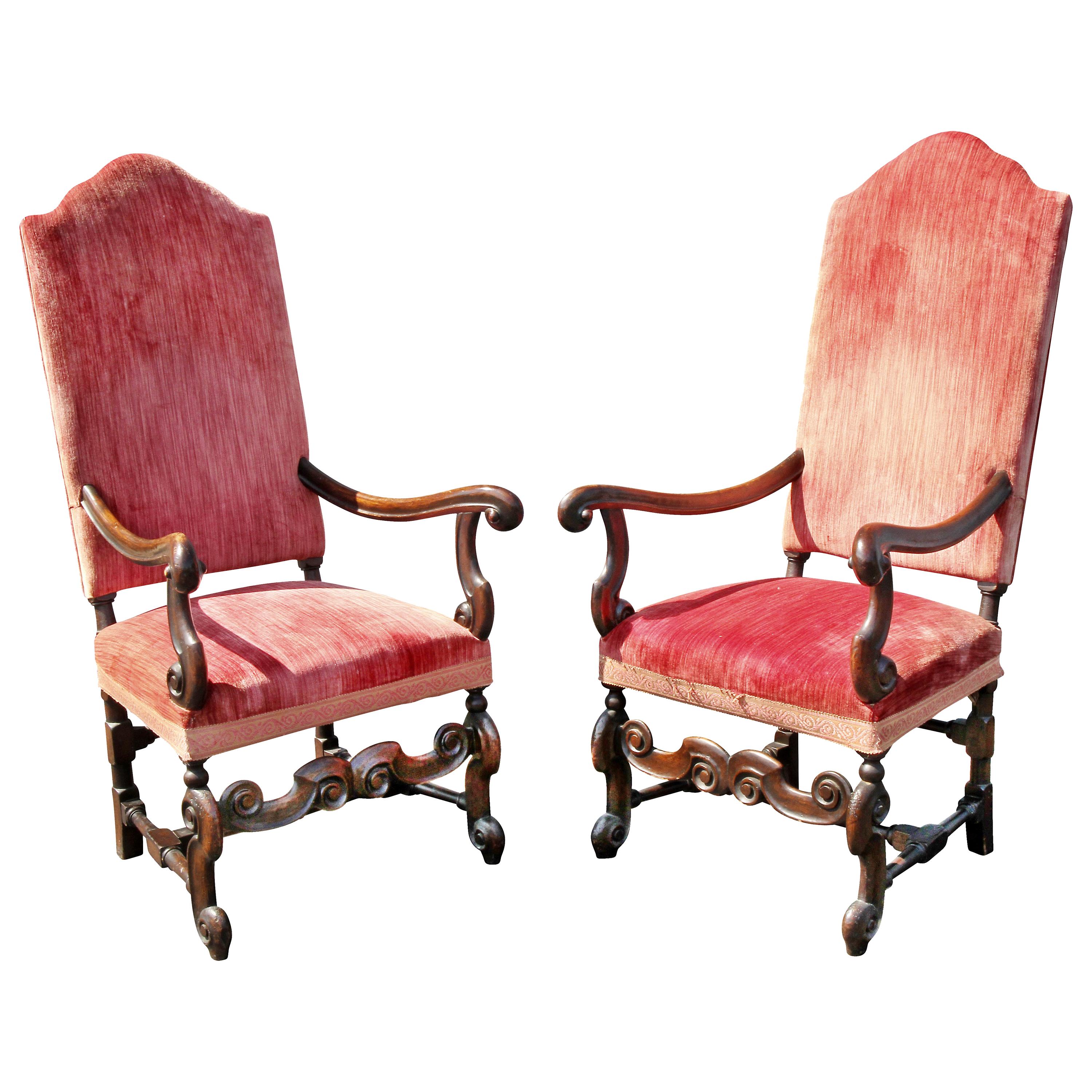 Pair of William and Mary Style Walnut Armchairs