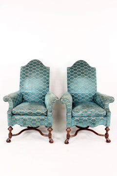Pair of William and Mary Walnut Upholstered Armchairs