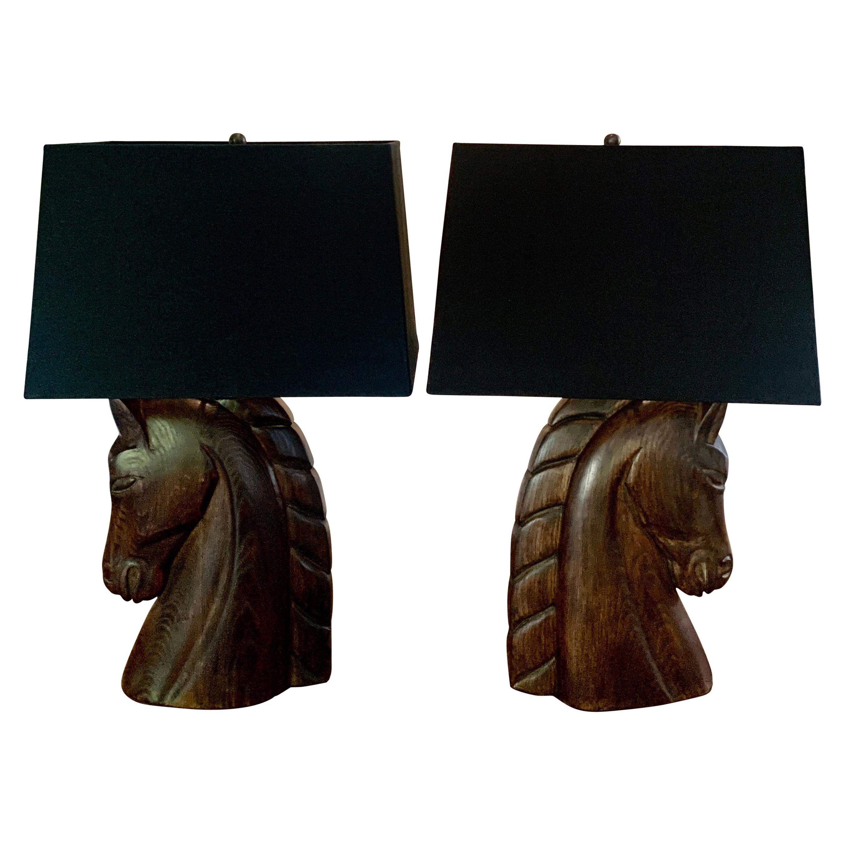 Pair of Bronze Horse Head Lamps For Sale at 1stDibs horse lamps for sale