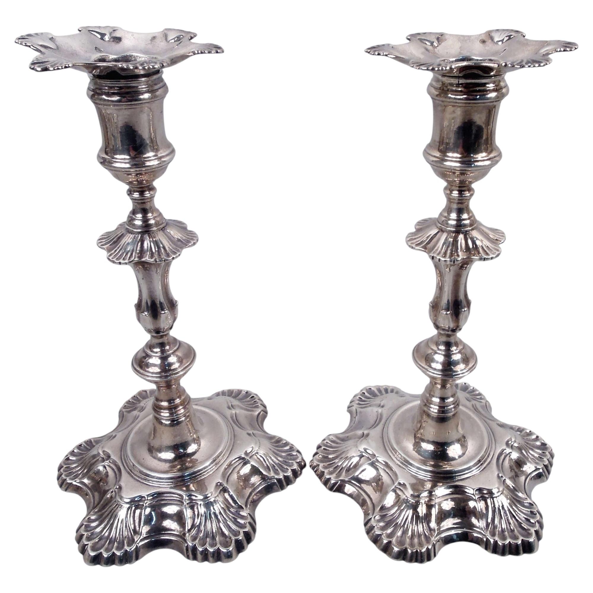 Pair of William Cafe English Georgian 6-Shell Candlesticks, 1757 For Sale