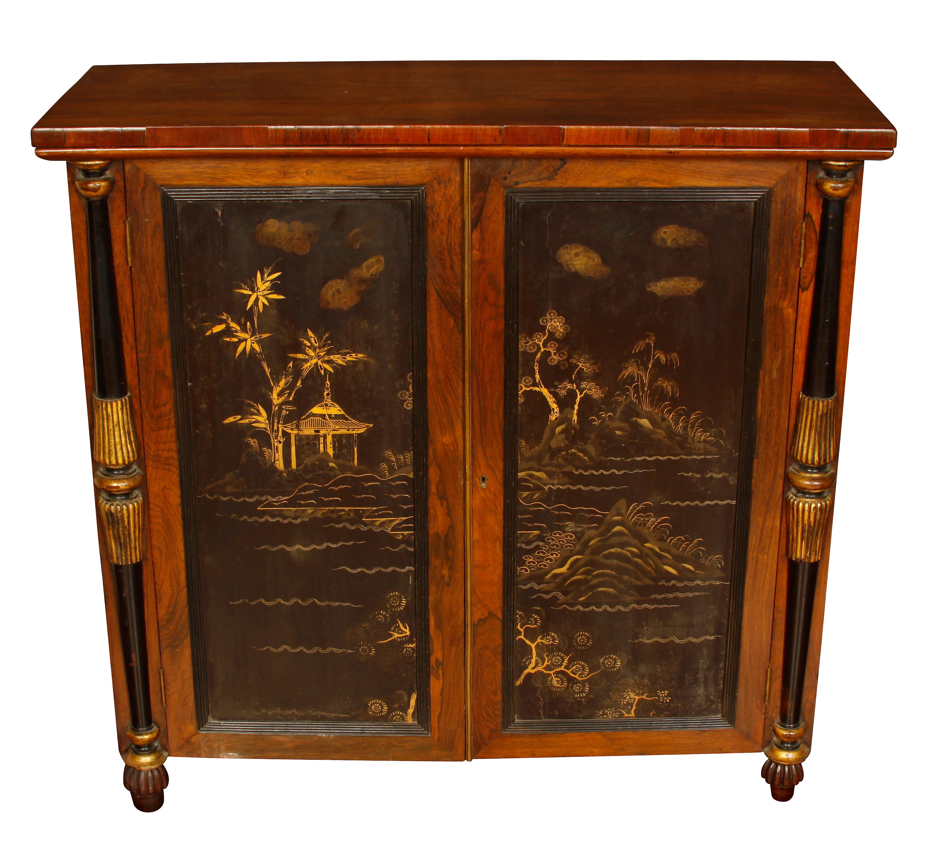 Japanned Pair of William IV Chinoiserie Side Cabinets