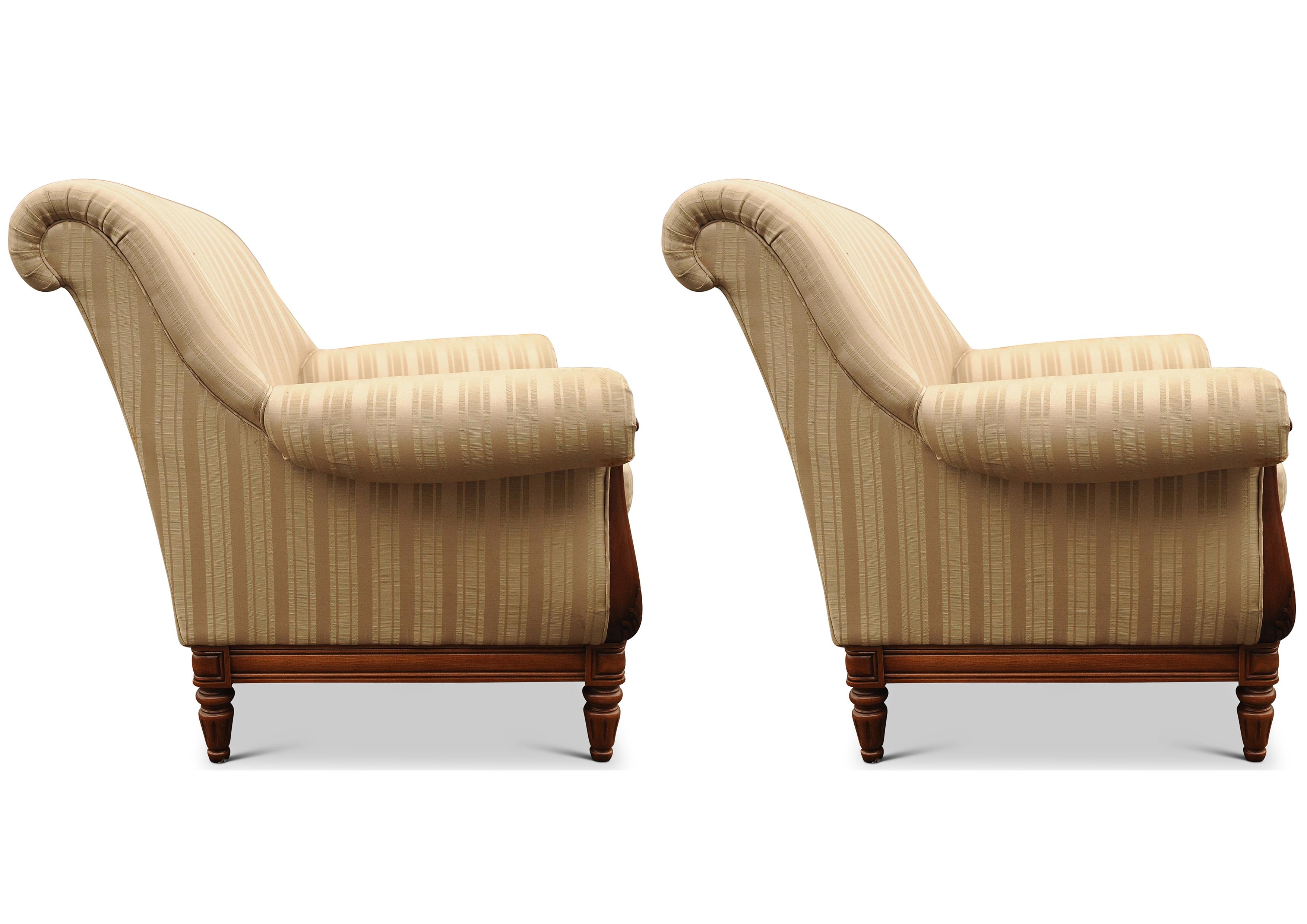 Pair of William IV Empire Design Library Armchairs Striped Cream Silk Upholstery In Good Condition In High Wycombe, GB
