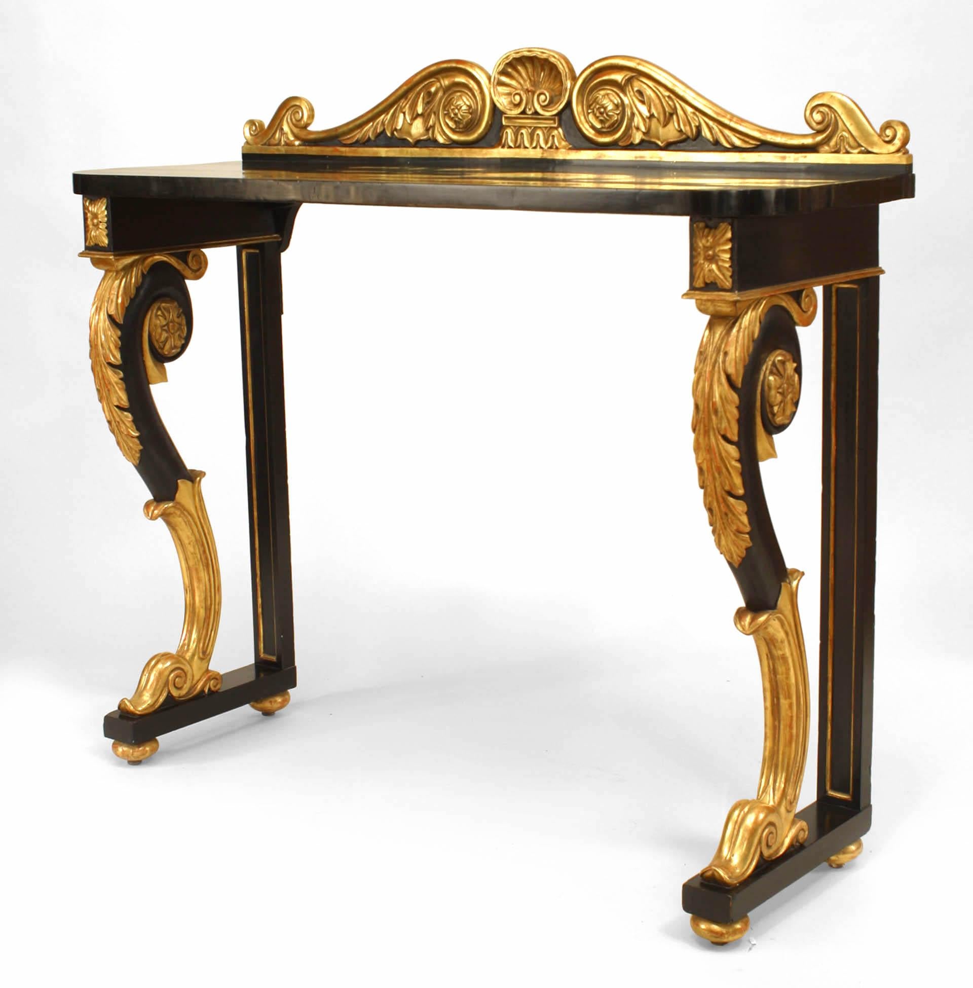 Pair of English Regency Ebonized and Gilt Console Table In Good Condition In New York, NY